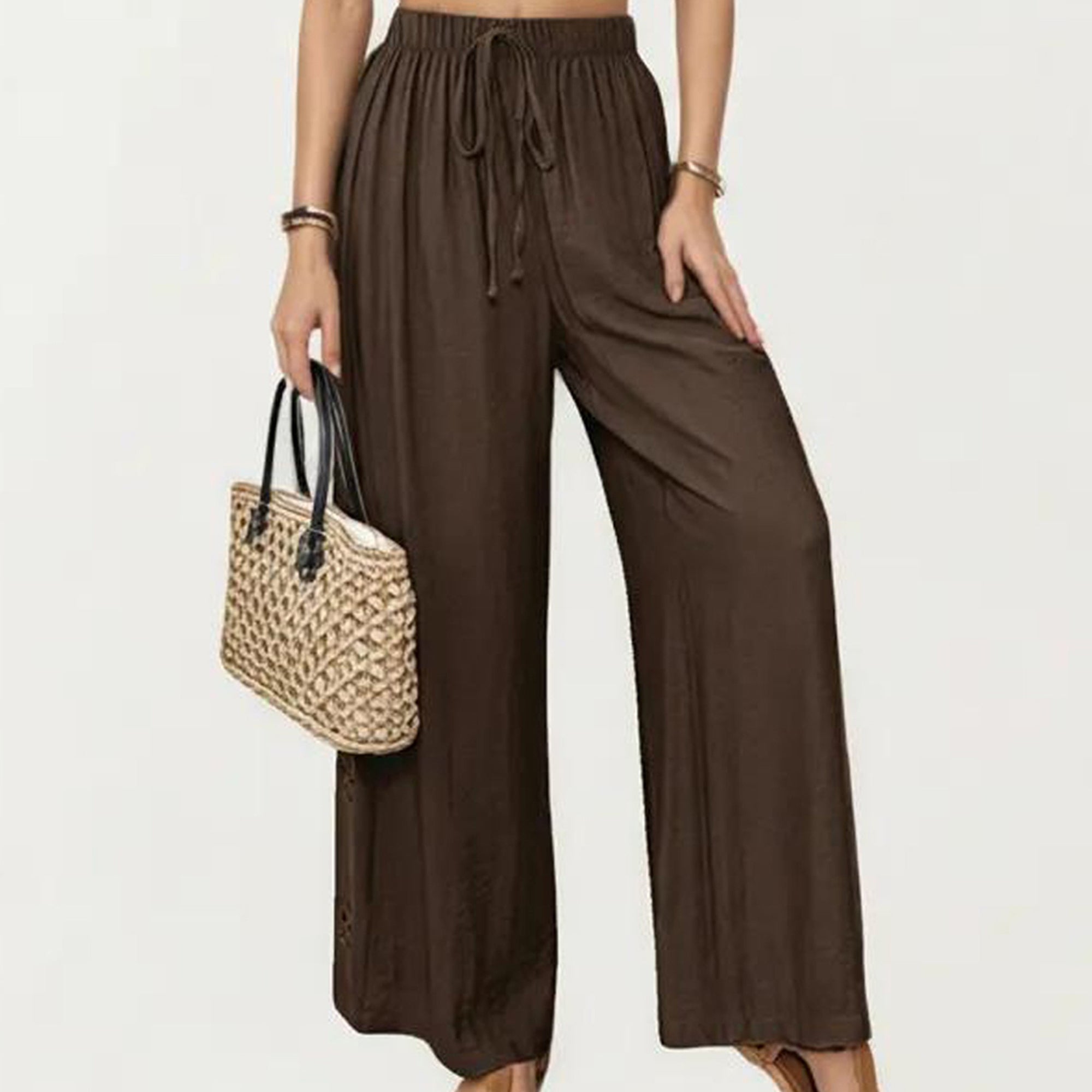 Anna-Kaci Women's High Waist Wide Leg Lounge Pants with Elastic Waist and Adjustable Drawstring