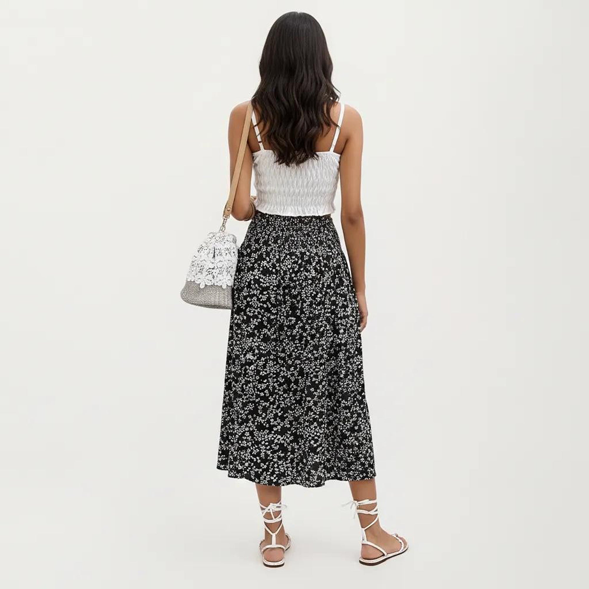 Anna-Kaci Women's High Waist Midi Skirt with Ditsy Floral Print and Side Slit