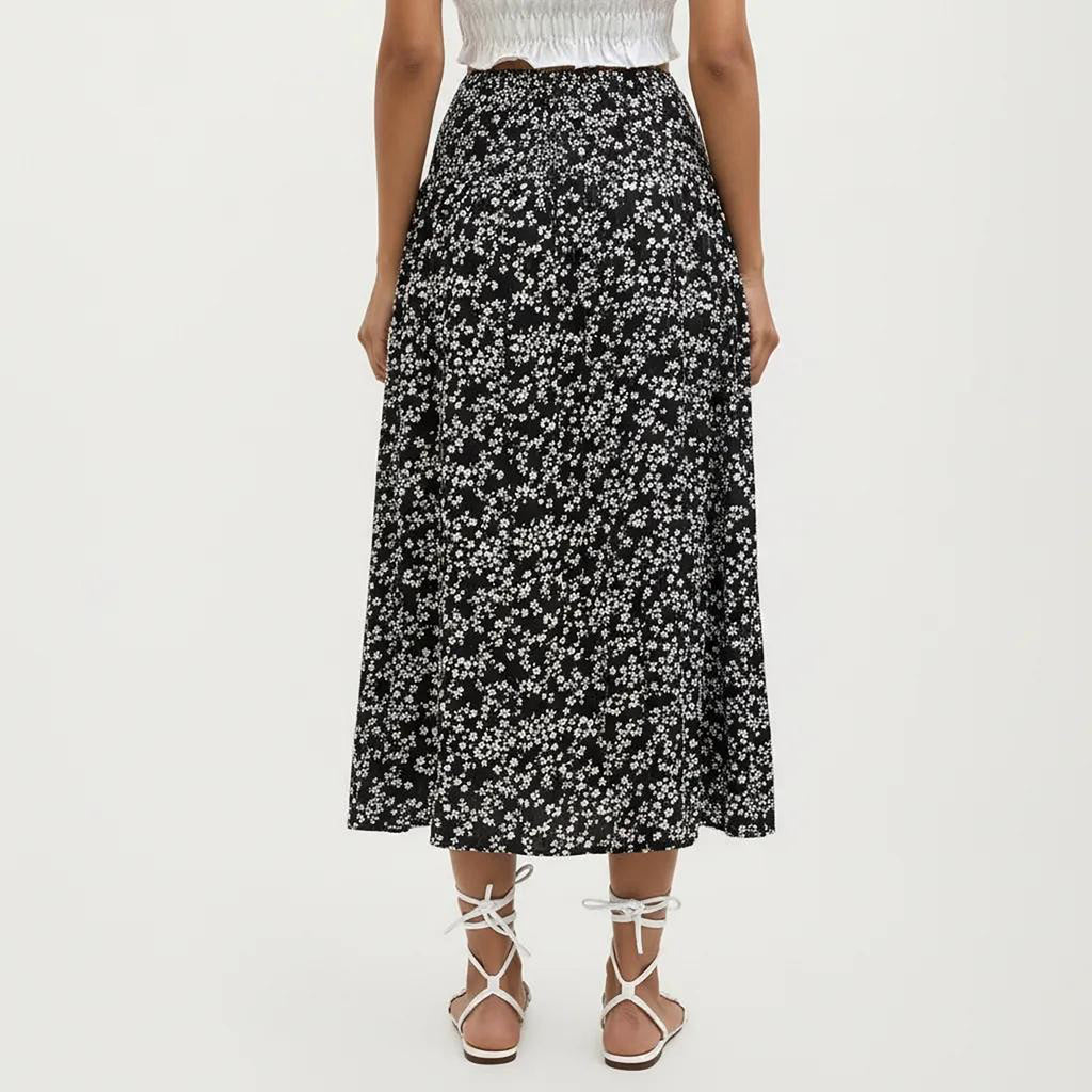 Anna-Kaci Women's High Waist Midi Skirt with Ditsy Floral Print and Side Slit