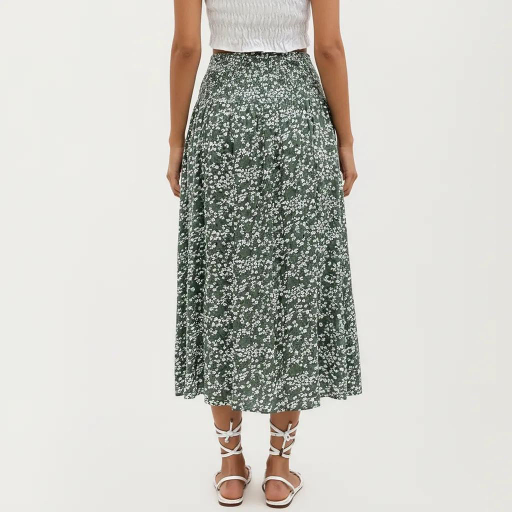 Anna-Kaci Women's High Waist Midi Skirt with Ditsy Floral Print and Side Slit
