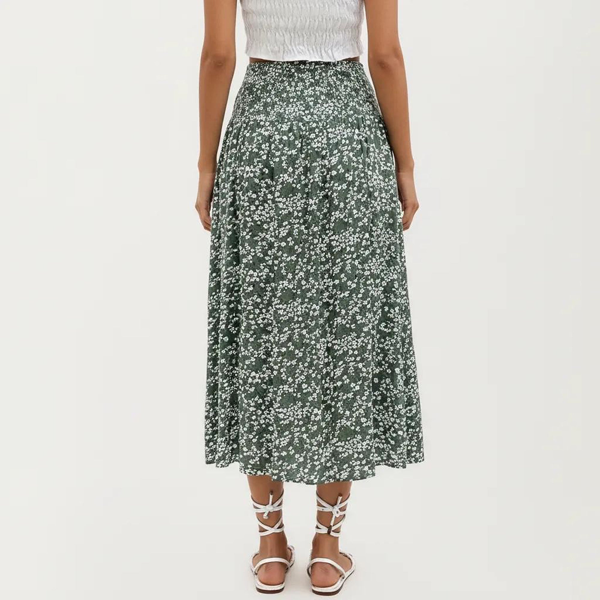 Anna-Kaci Women's High Waist Midi Skirt with Ditsy Floral Print and Side Slit