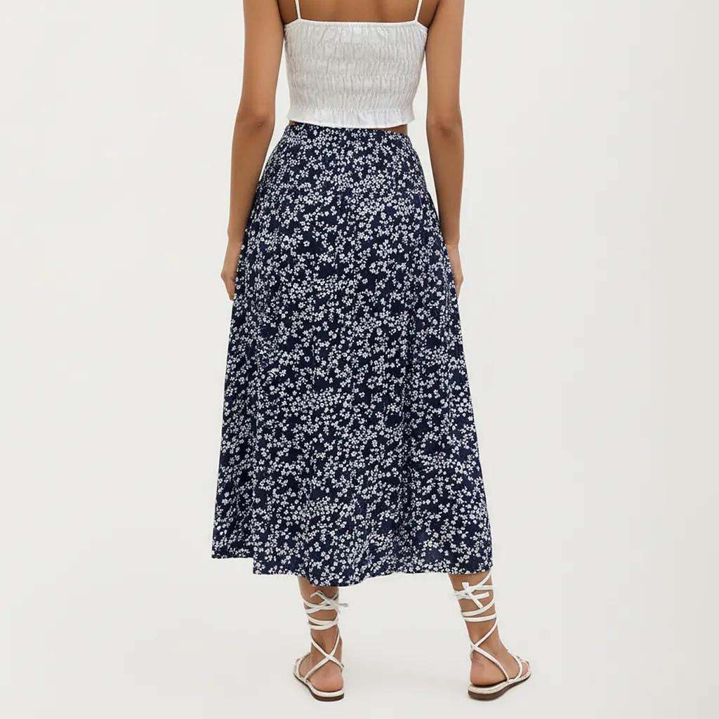 Anna-Kaci Women's High Waist Midi Skirt with Ditsy Floral Print and Side Slit