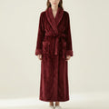 Anna-Kaci Women's Plush Long Robe with Textured Shawl Collar Tie Waist Belt Soft Warm Full Length Bathrobe