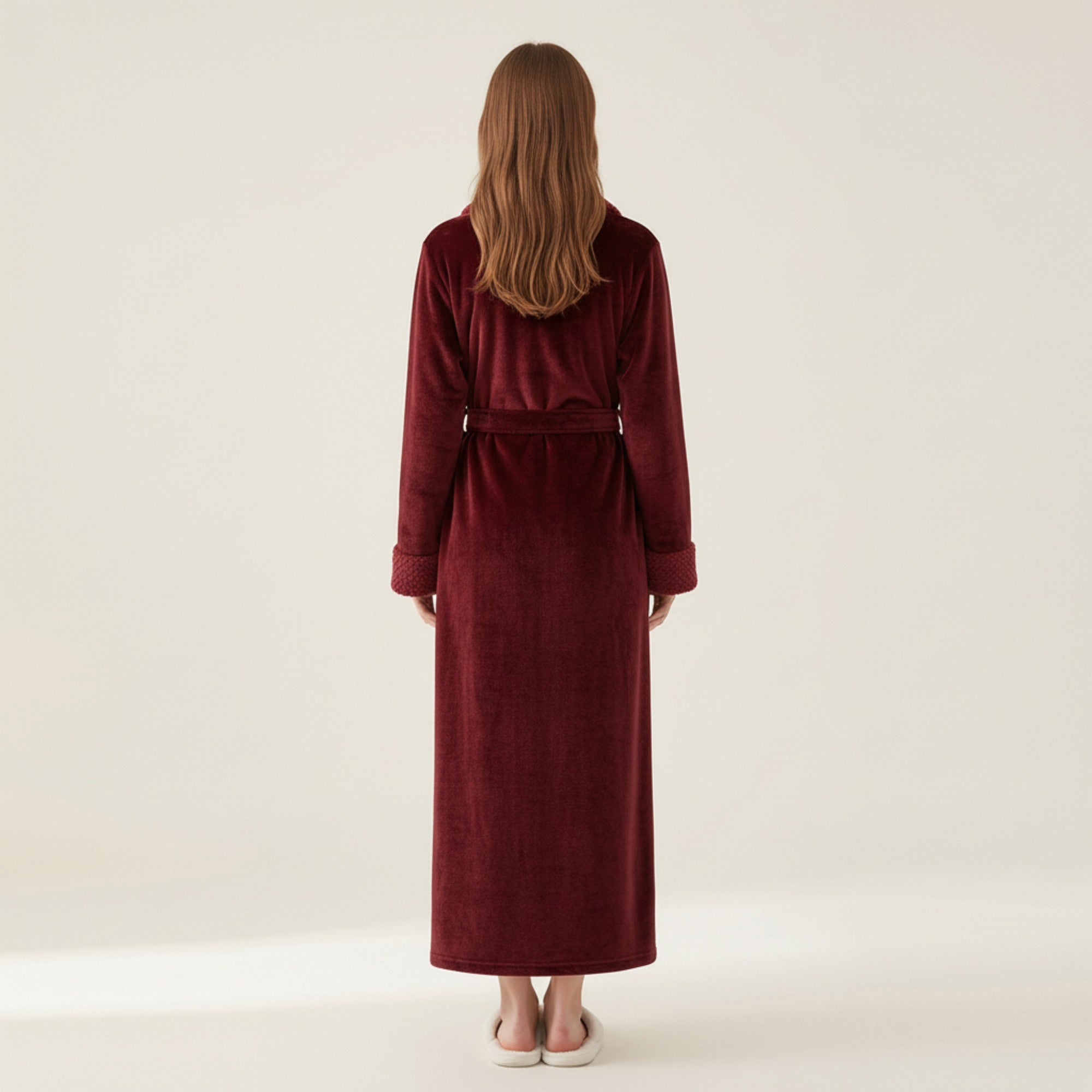 Anna-Kaci Women's Plush Long Robe with Textured Shawl Collar Tie Waist Belt Soft Warm Full Length Bathrobe