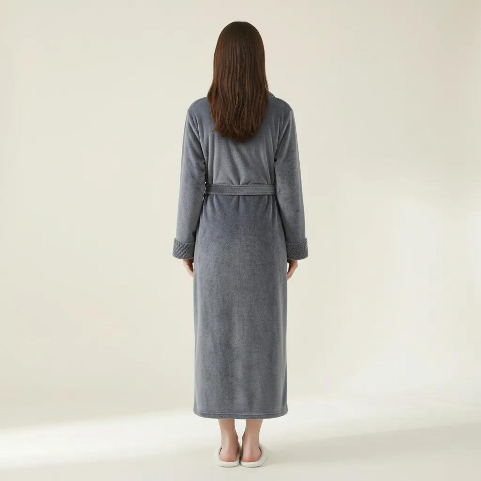 Anna-Kaci Women's Plush Long Robe with Textured Shawl Collar Tie Waist Belt Soft Warm Full Length Bathrobe
