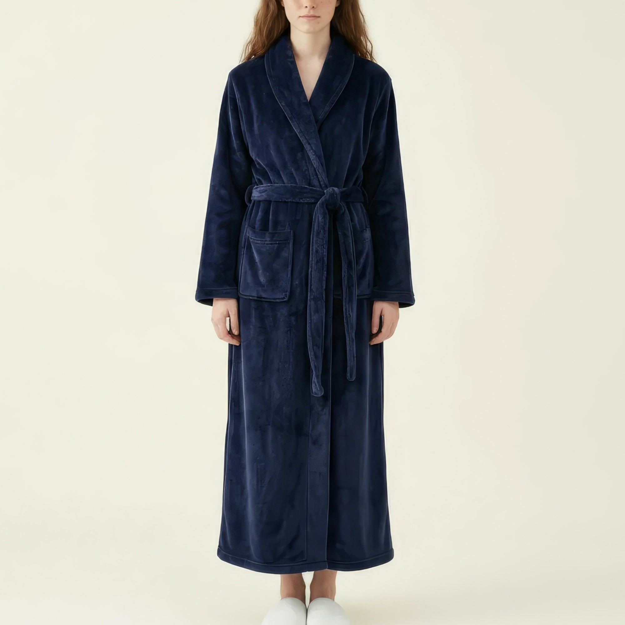 Anna-Kaci Women's Plush Long Robe with Textured Shawl Collar Tie Waist Belt Soft Warm Full Length Bathrobe