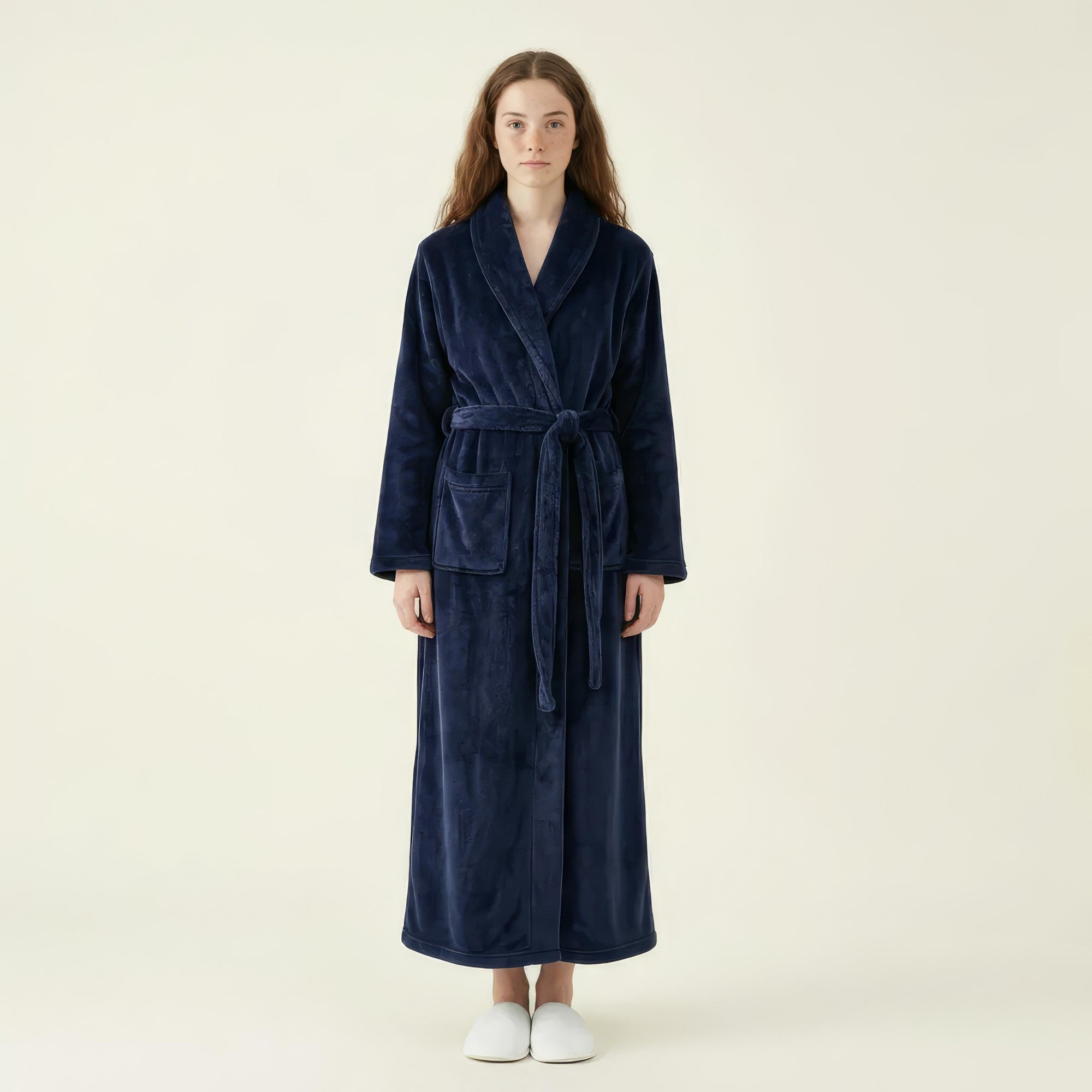 Anna-Kaci Women's Plush Long Robe with Textured Shawl Collar Tie Waist Belt Soft Warm Full Length Bathrobe