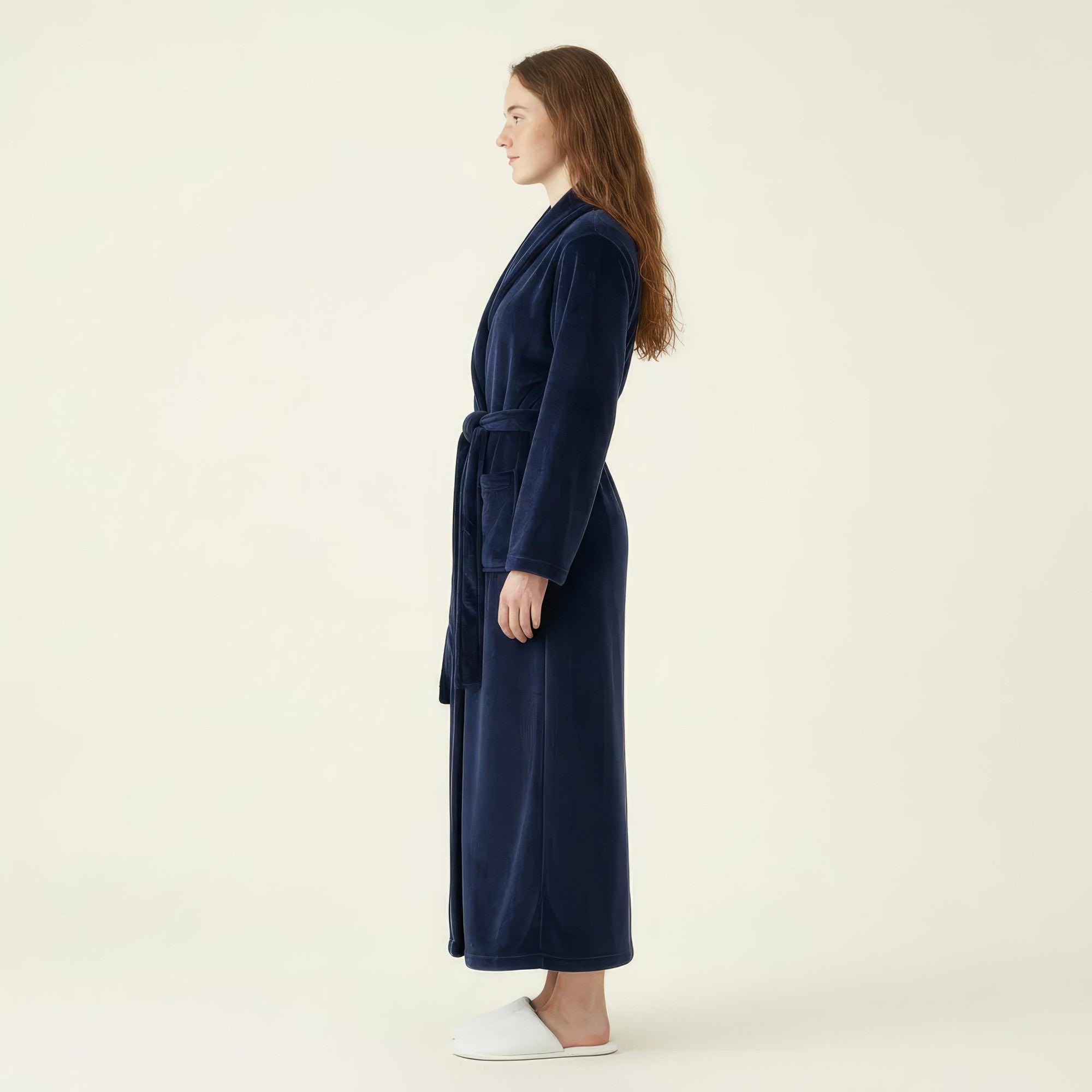 Anna-Kaci Women's Plush Long Robe with Textured Shawl Collar Tie Waist Belt Soft Warm Full Length Bathrobe