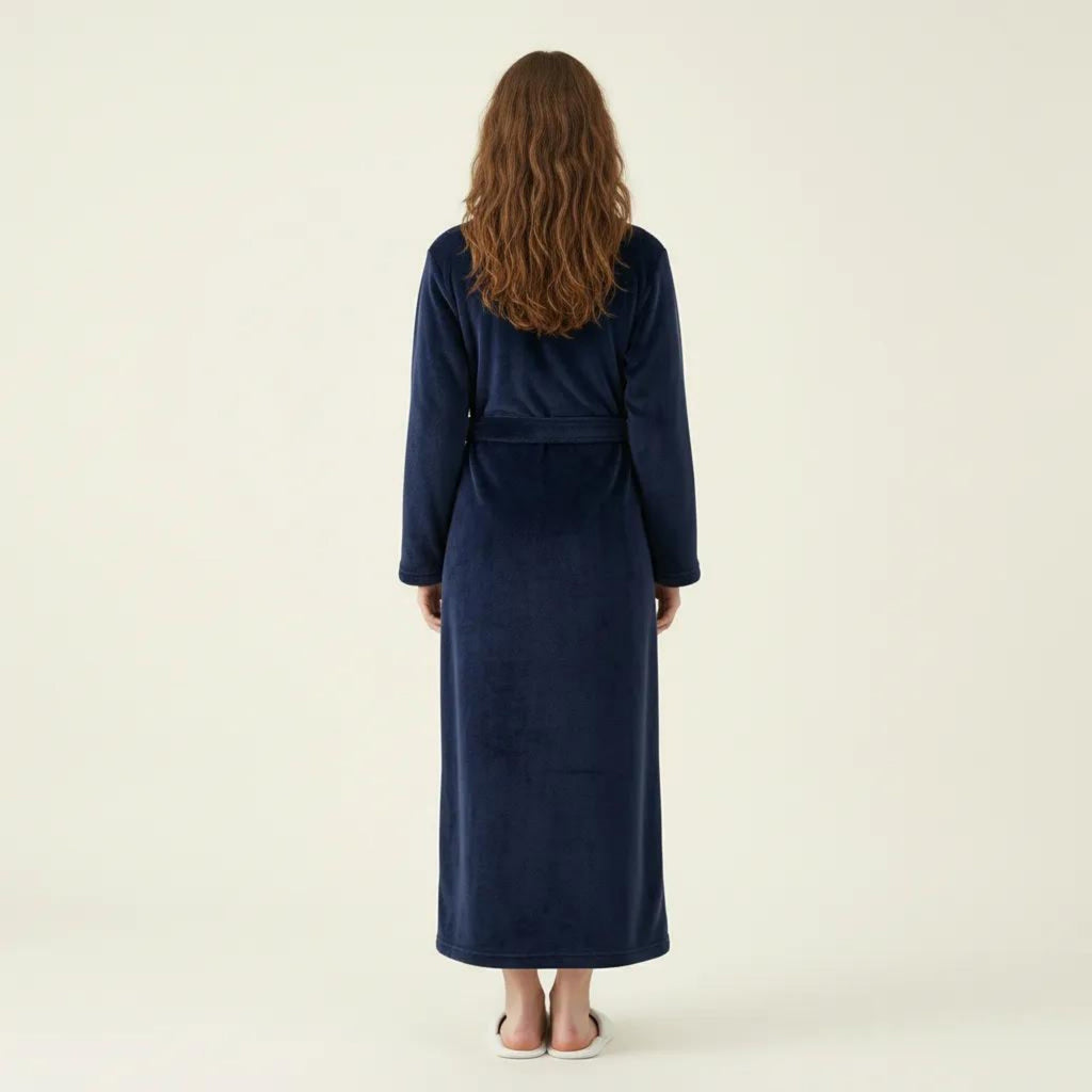 Anna-Kaci Women's Plush Long Robe with Textured Shawl Collar Tie Waist Belt Soft Warm Full Length Bathrobe