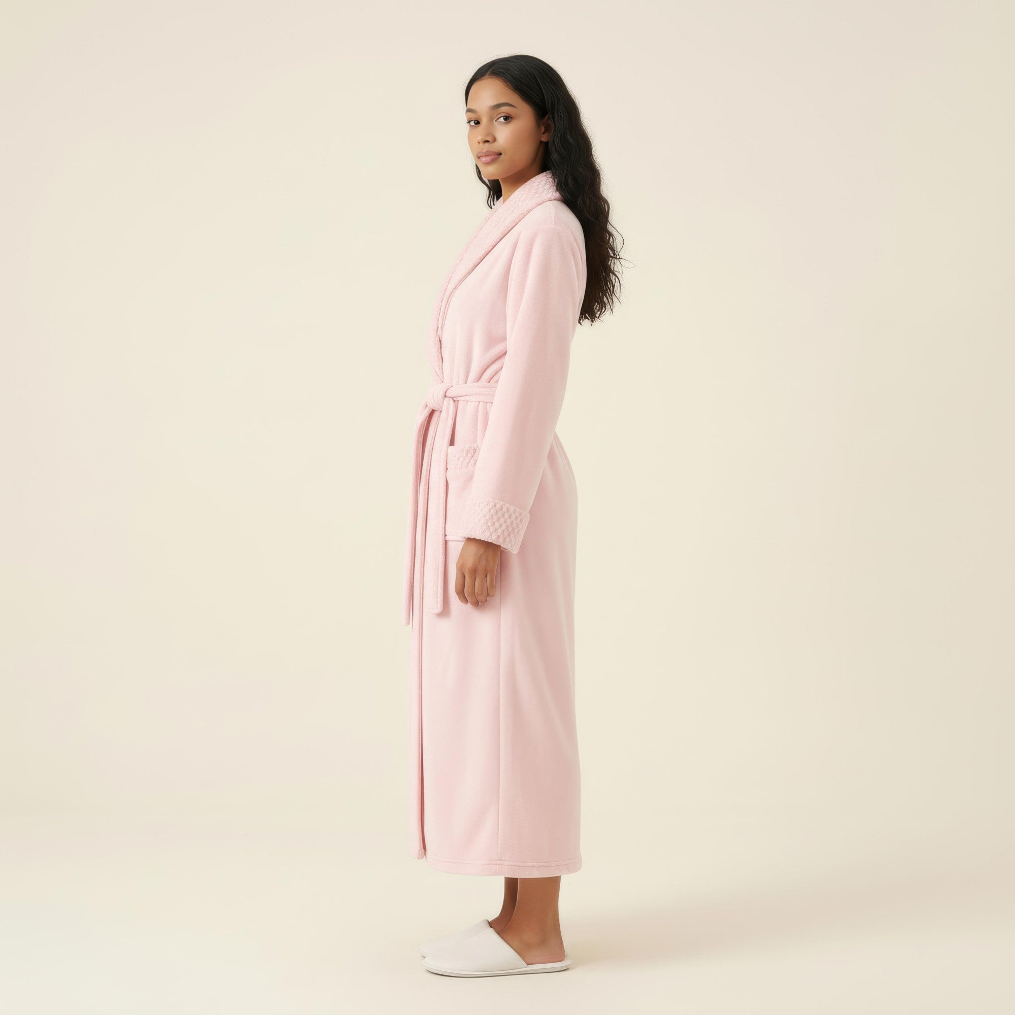 Anna-Kaci Women's Plush Long Robe with Textured Shawl Collar Tie Waist Belt Soft Warm Full Length Bathrobe