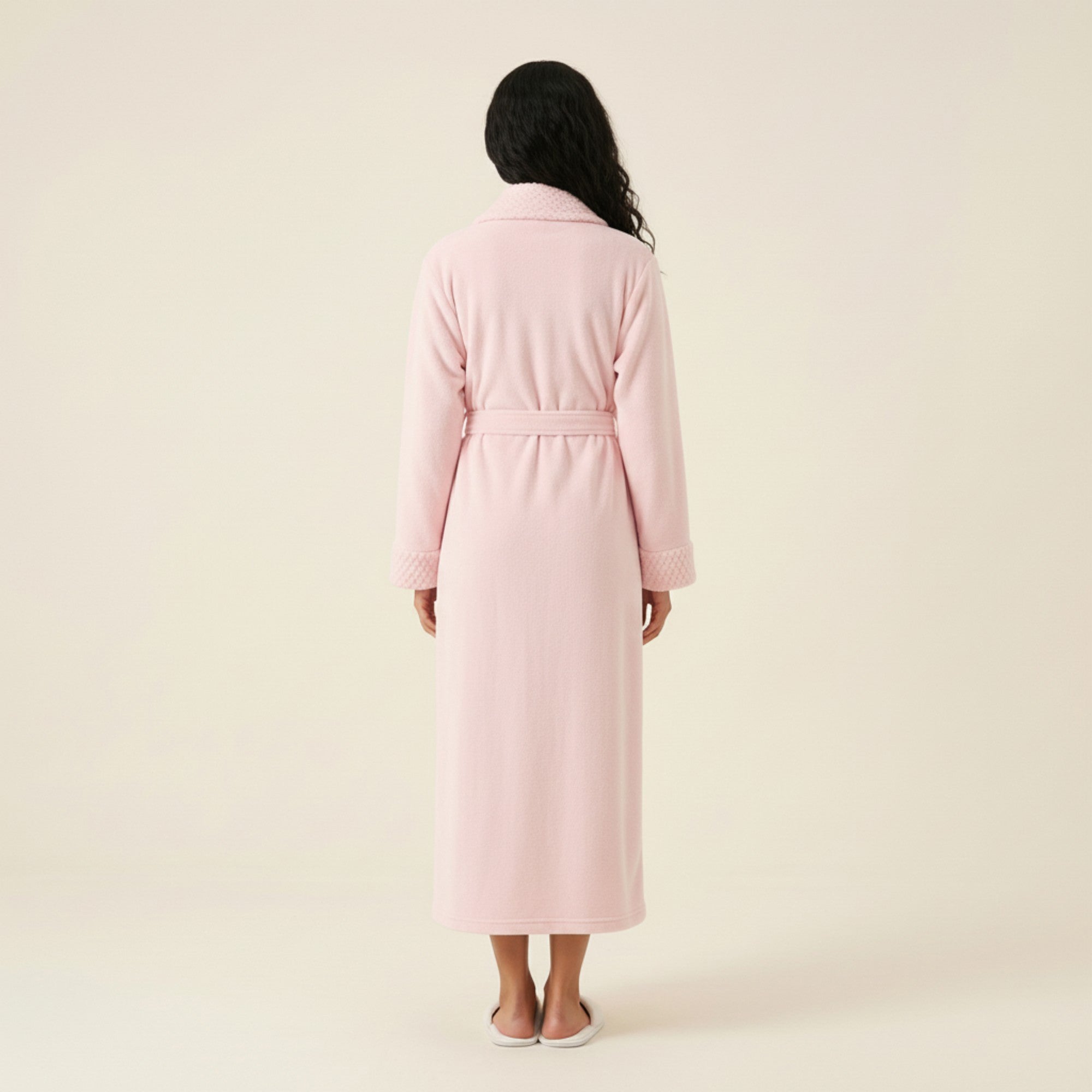 Anna-Kaci Women's Plush Long Robe with Textured Shawl Collar Tie Waist Belt Soft Warm Full Length Bathrobe