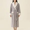 Anna-Kaci Women's Plush Long Robe with Contrast Trim Shawl Collar Tie Waist Belt Full Length Bathrobe