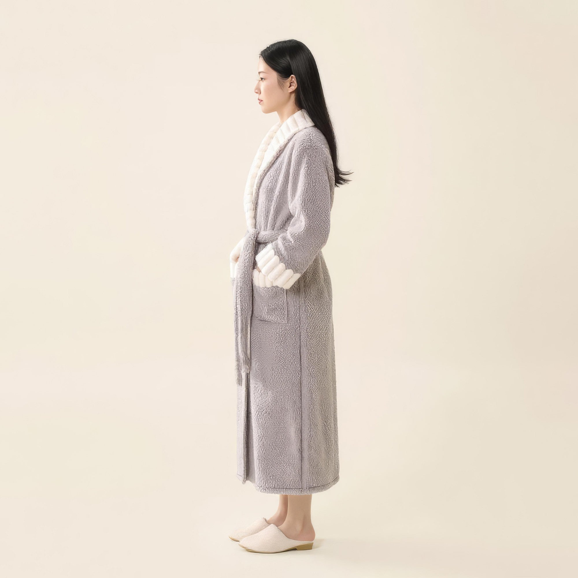 Anna-Kaci Women's Plush Long Robe with Contrast Trim Shawl Collar Tie Waist Belt Full Length Bathrobe