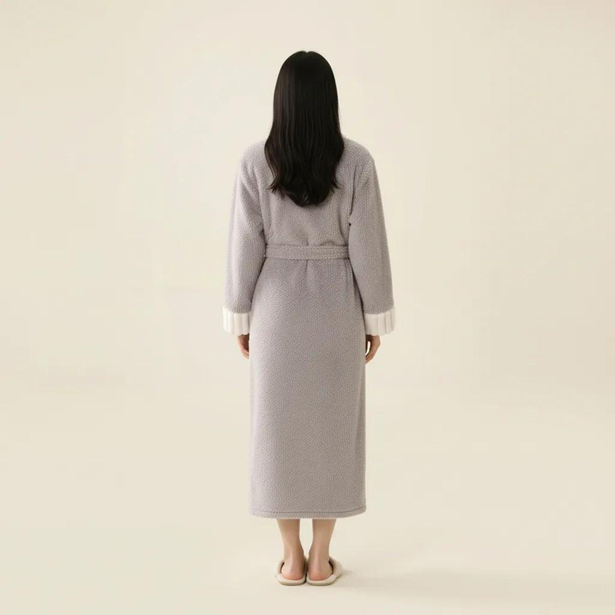 Anna-Kaci Women's Plush Long Robe with Contrast Trim Shawl Collar Tie Waist Belt Full Length Bathrobe