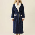 Anna-Kaci Women's Plush Long Robe with Contrast Trim Shawl Collar Tie Waist Belt Soft Textured Warm