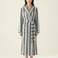 Anna-Kaci Women's Striped Plush Long Robe with Shawl Collar Tie Waist Belt Soft Textured Full Length Bathrobe