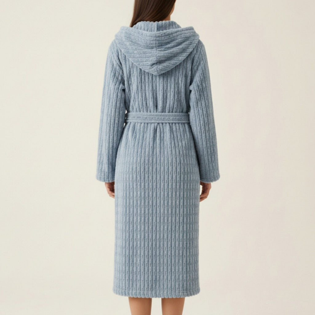 Anna-Kaci Women's Hooded Plush Long Robe with Tie Waist Belt Textured Soft Warm Full Length Bathrobe