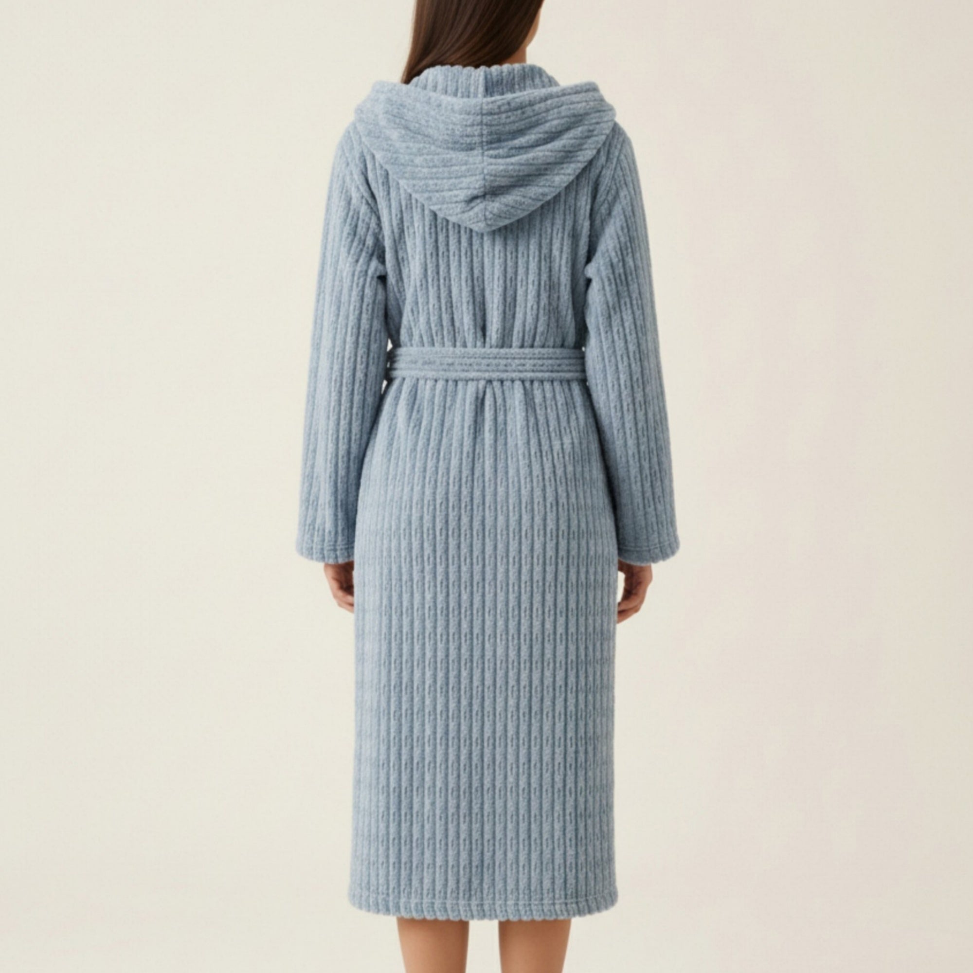 Anna-Kaci Women's Hooded Plush Long Robe with Tie Waist Belt Textured Soft Warm Full Length Bathrobe