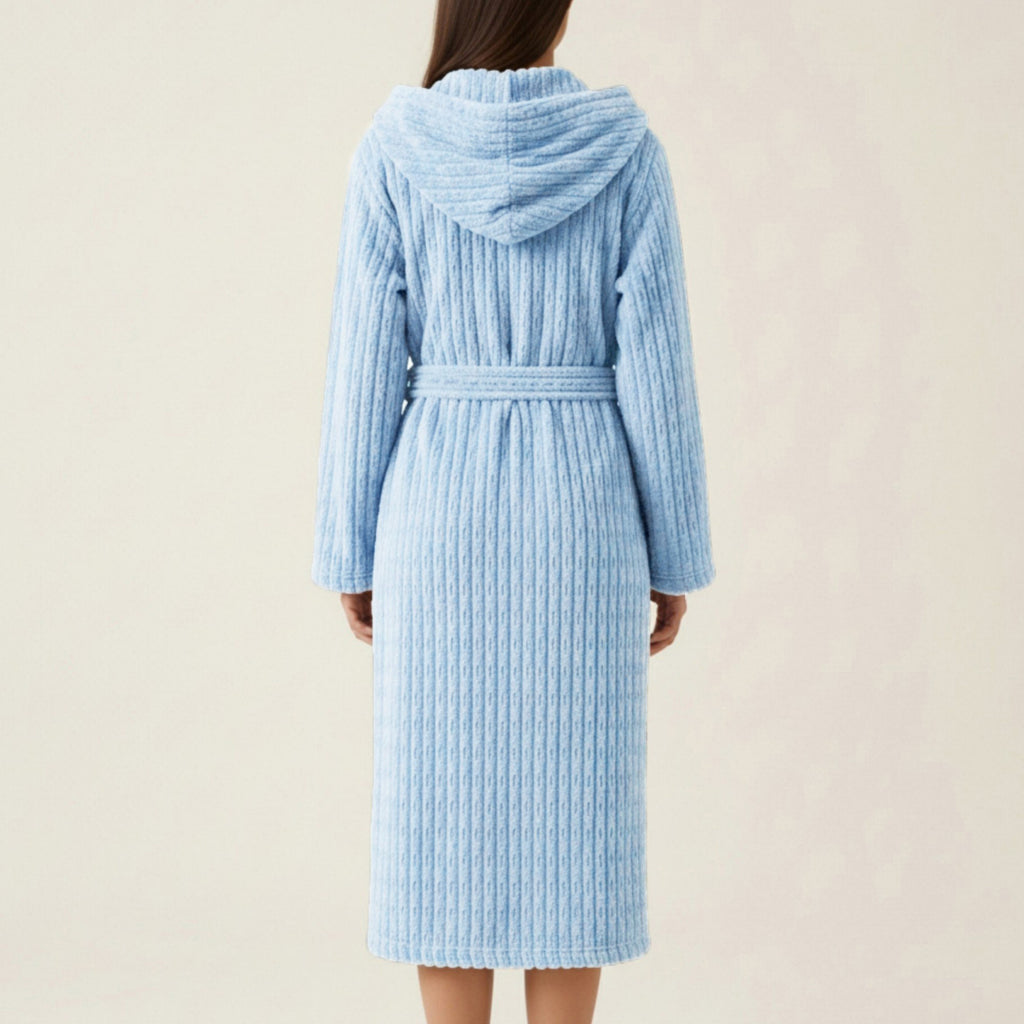 Anna-Kaci Women's Hooded Plush Long Robe with Tie Waist Belt Textured Soft Warm Full Length Bathrobe