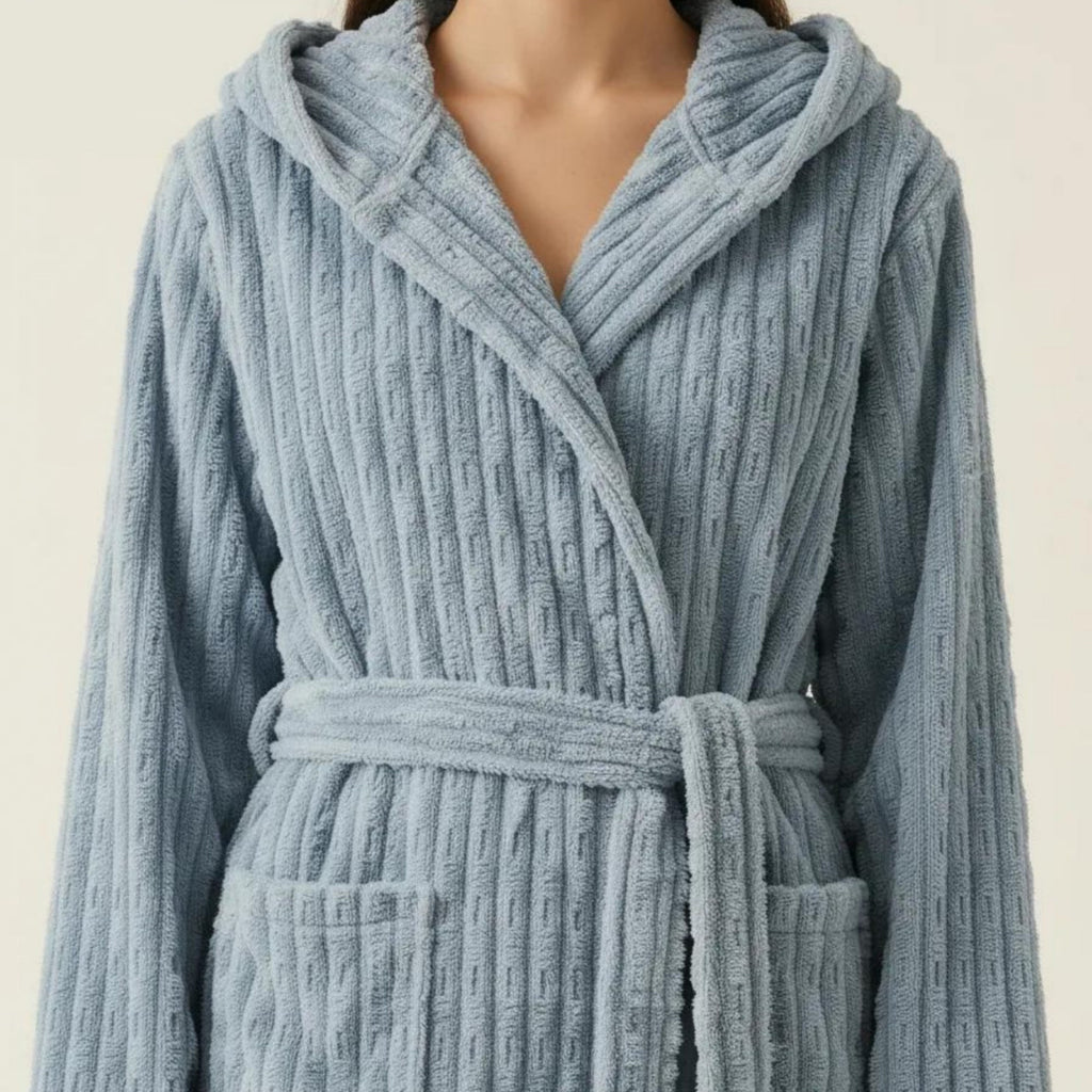 Anna-Kaci Women's Hooded Plush Long Robe with Tie Waist Belt Textured Soft Warm Full Length Bathrobe