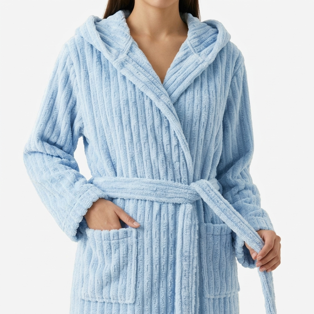 Women's Hooded Plush Long Robe with Tie Waist Belt Textured Soft Warm Full Length Bathrobe