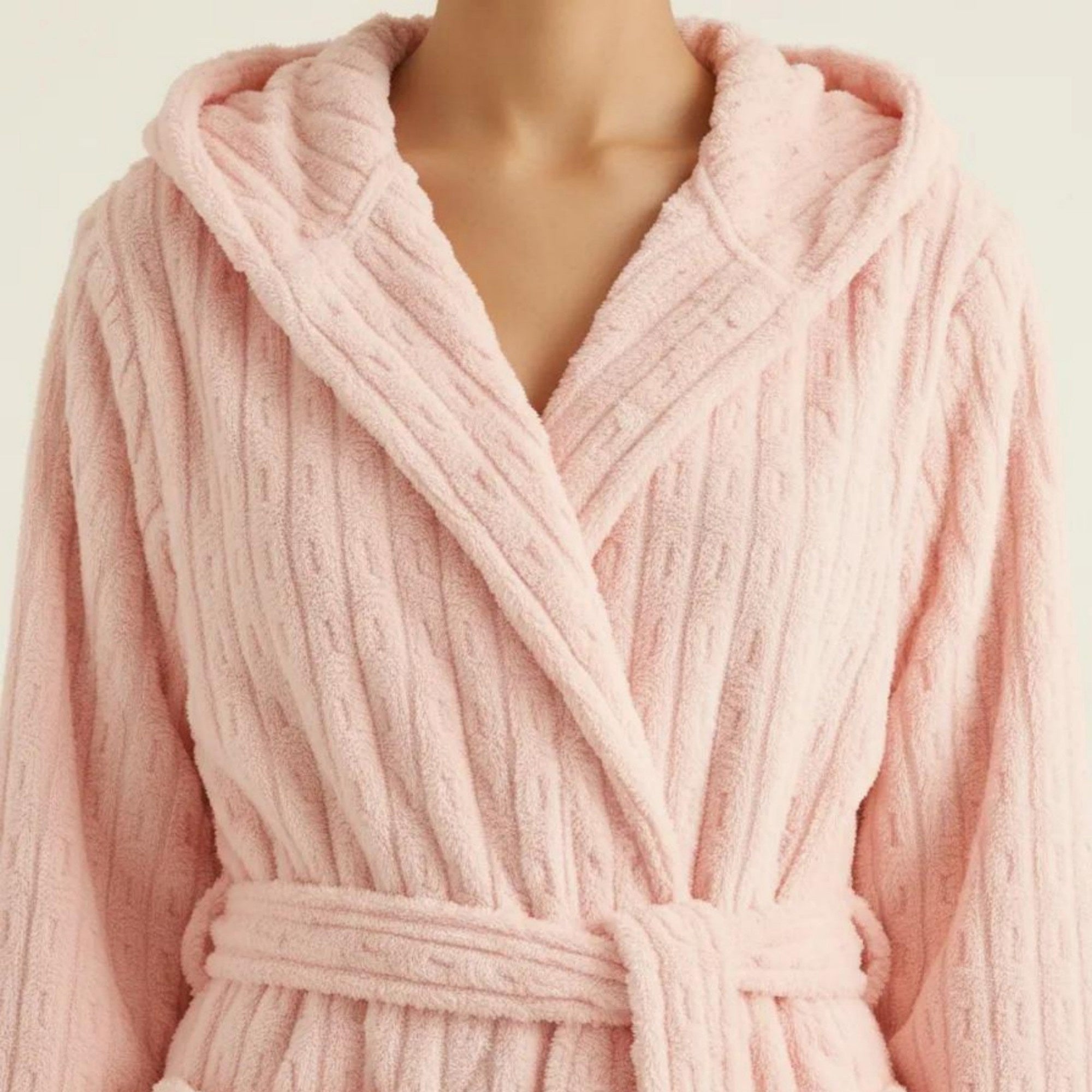 Anna-Kaci Women's Hooded Plush Long Robe with Tie Waist Belt Textured Soft Warm Full Length Bathrobe