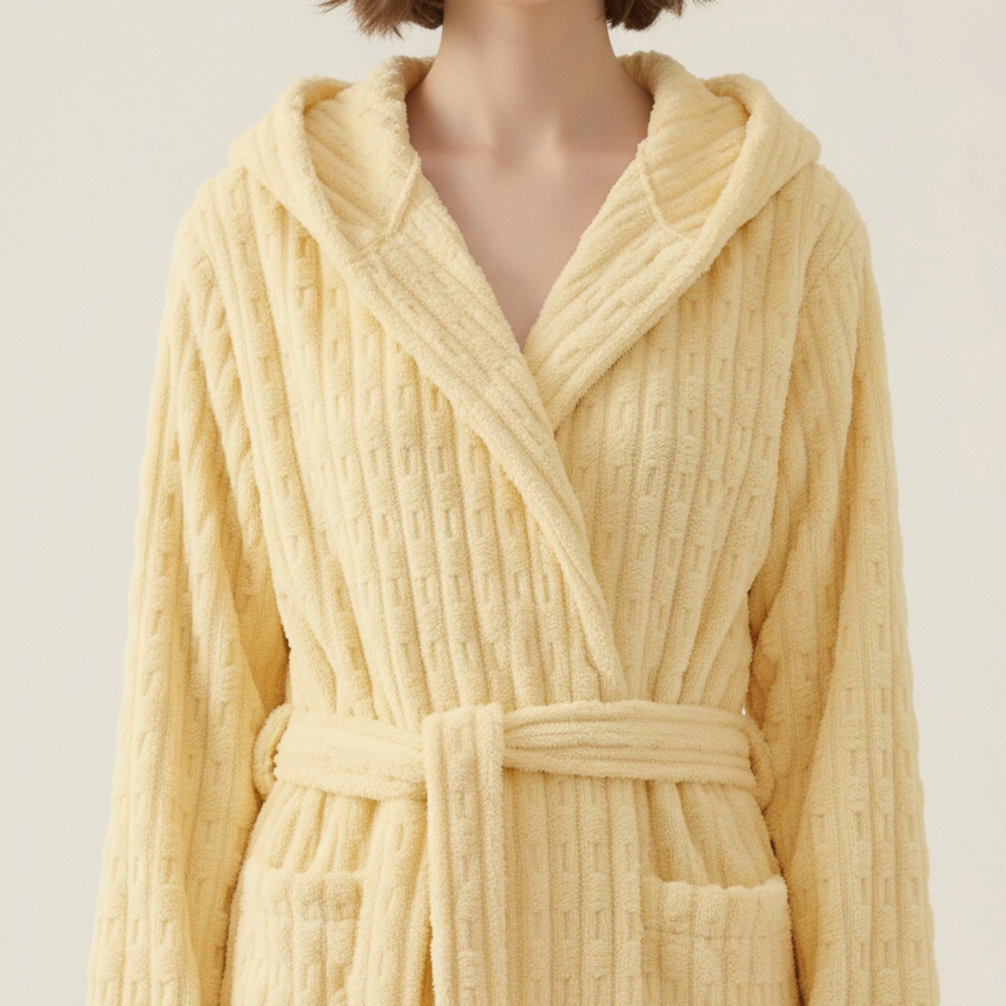 Anna-Kaci Women's Hooded Plush Long Robe with Tie Waist Belt Textured Soft Warm Full Length Bathrobe