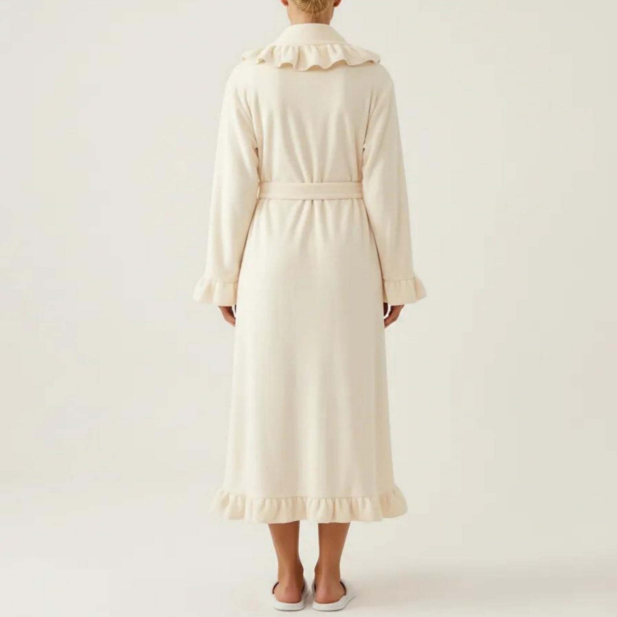 Anna-Kaci Women's Long Sleeve Wrap Robe with Ruffle Trim Shawl Collar Tie Waist Belt Soft Lightweight Robe