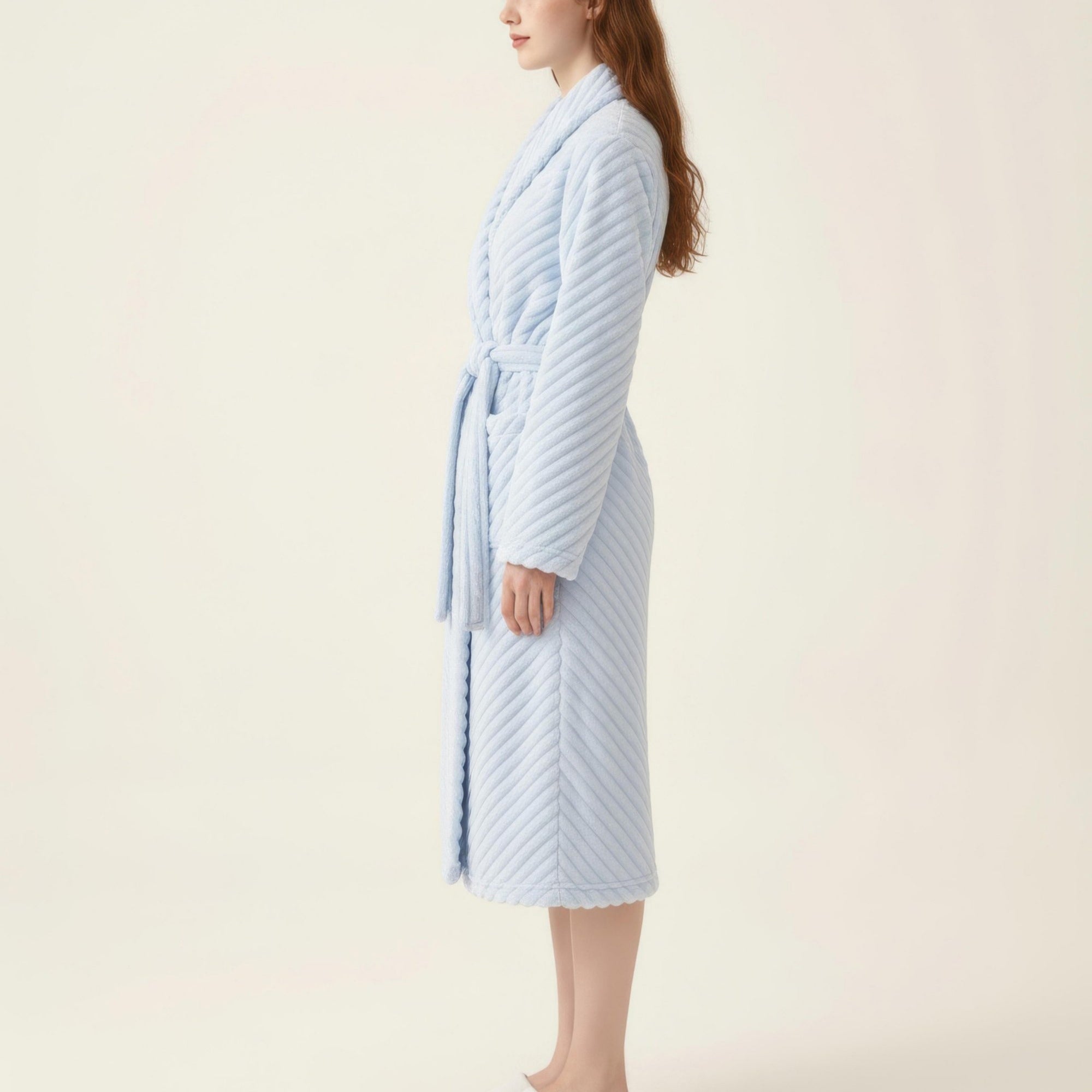 Anna-Kaci Women's Plush Textured Long Robe with Shawl Collar Tie Waist Belt Soft Warm Full Length Bathrobe
