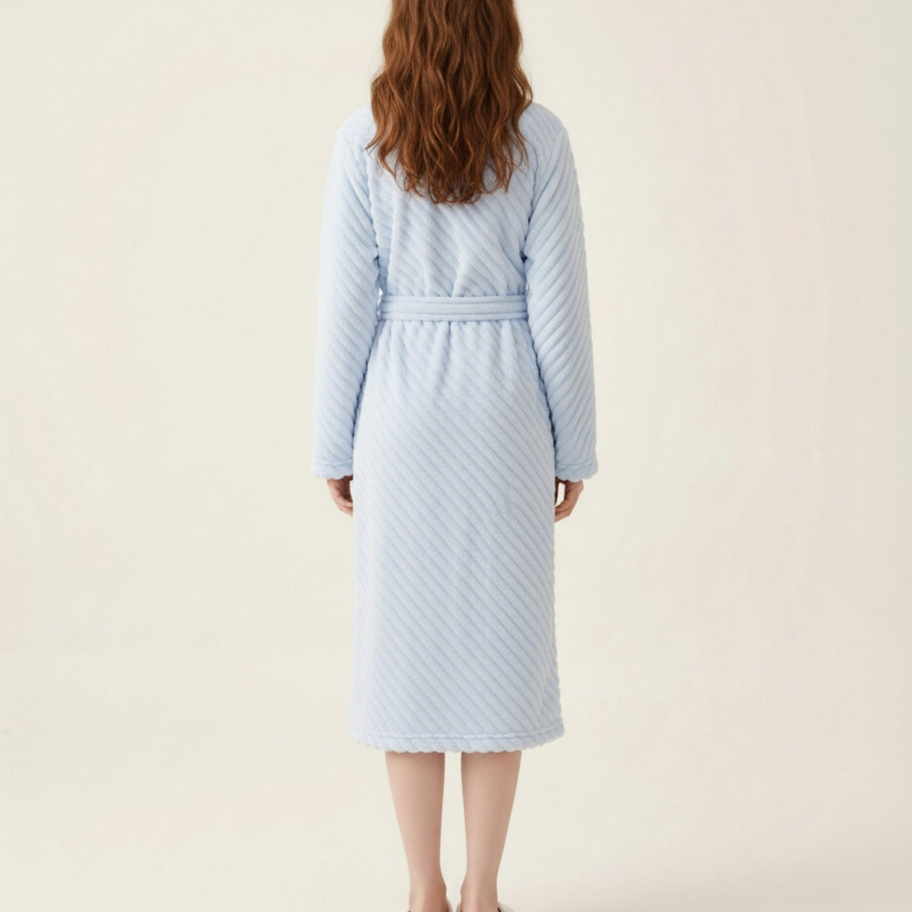Anna-Kaci Women's Plush Textured Long Robe with Shawl Collar Tie Waist Belt Soft Warm Full Length Bathrobe