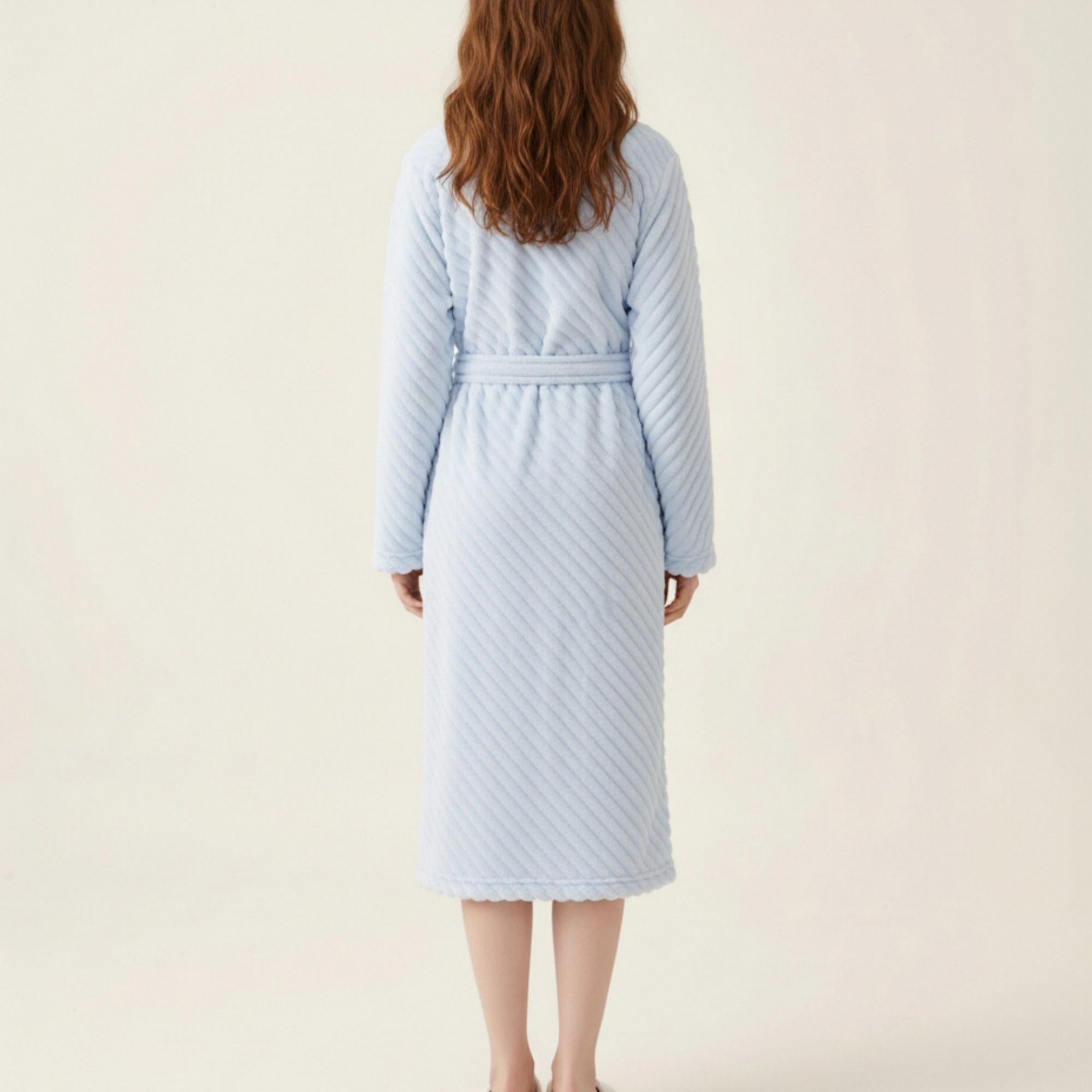 Anna-Kaci Women's Plush Textured Long Robe with Shawl Collar Tie Waist Belt Soft Warm Full Length Bathrobe