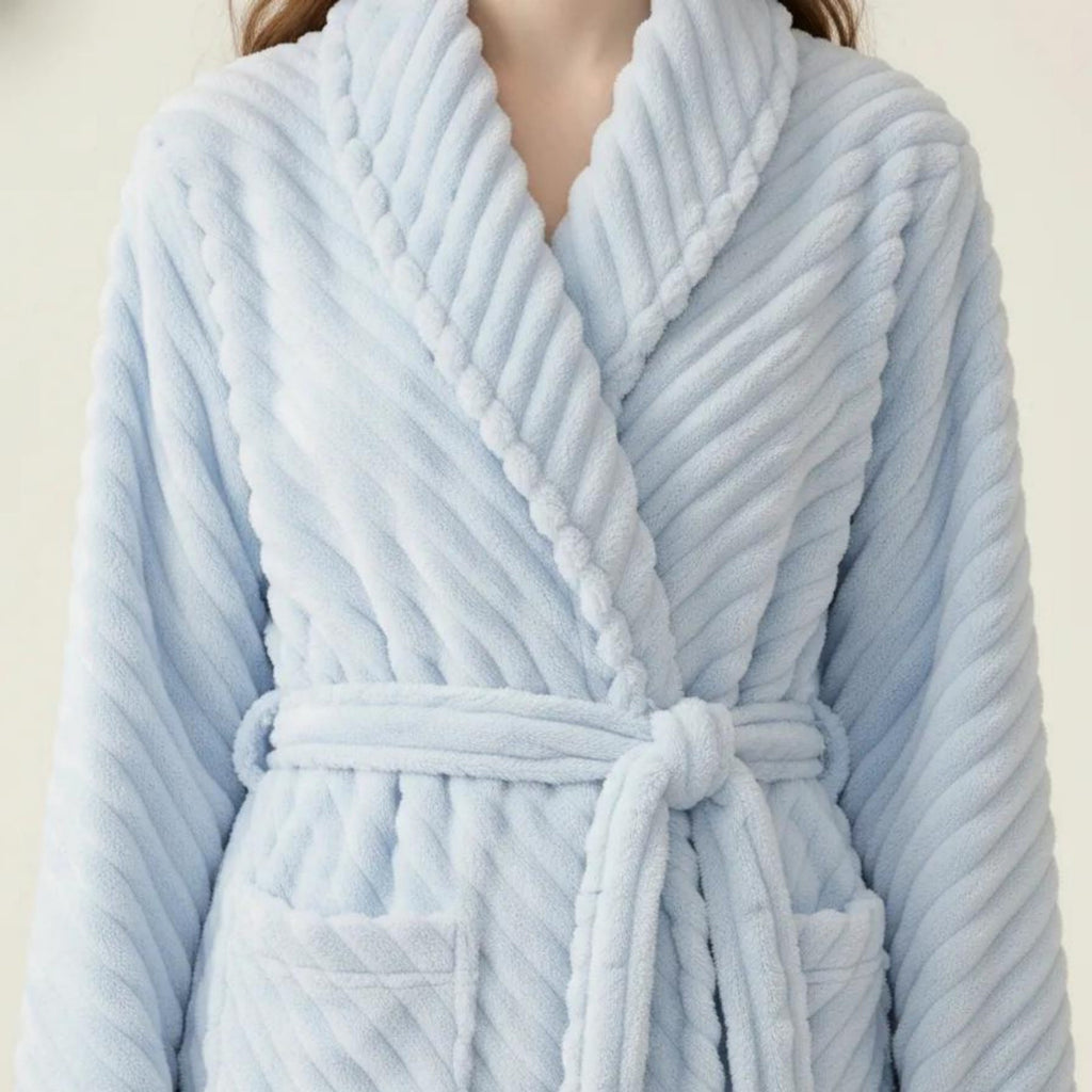 Anna-Kaci Women's Plush Textured Long Robe with Shawl Collar Tie Waist Belt Soft Warm Full Length Bathrobe