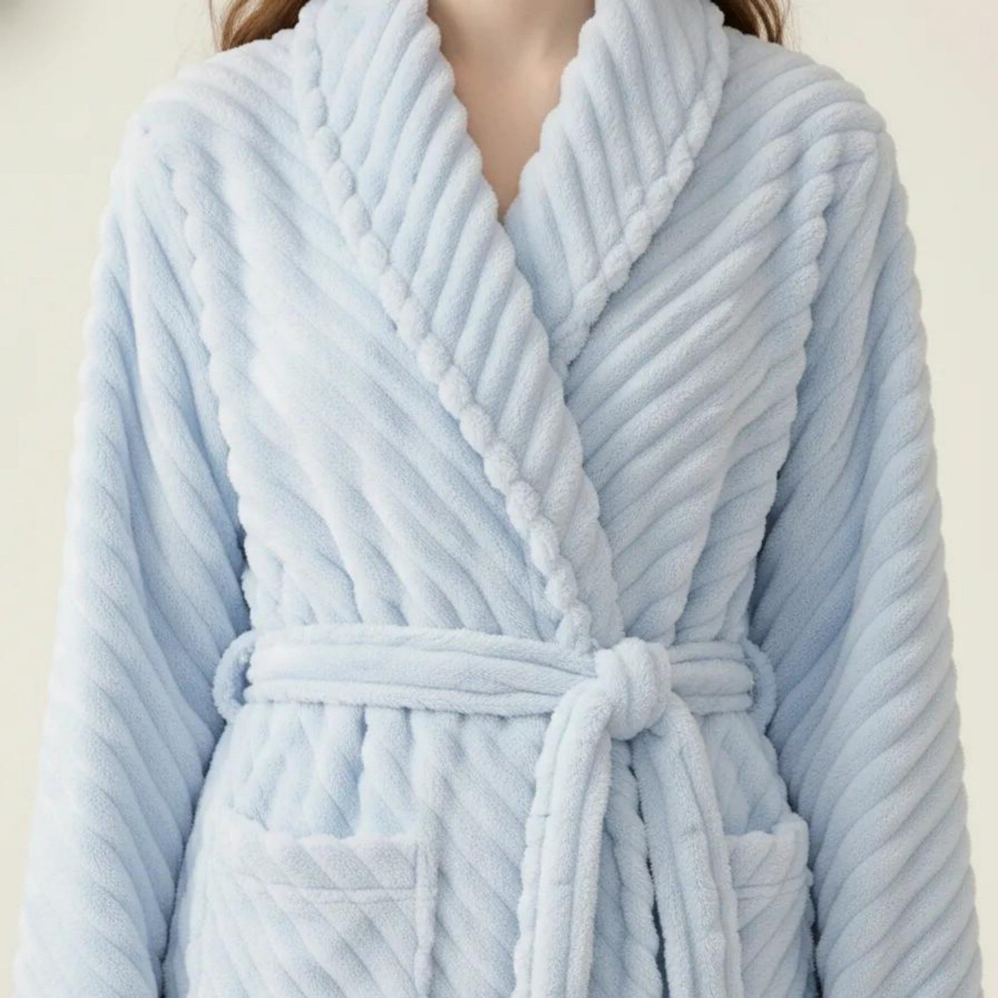 Anna-Kaci Women's Plush Textured Long Robe with Shawl Collar Tie Waist Belt Soft Warm Full Length Bathrobe