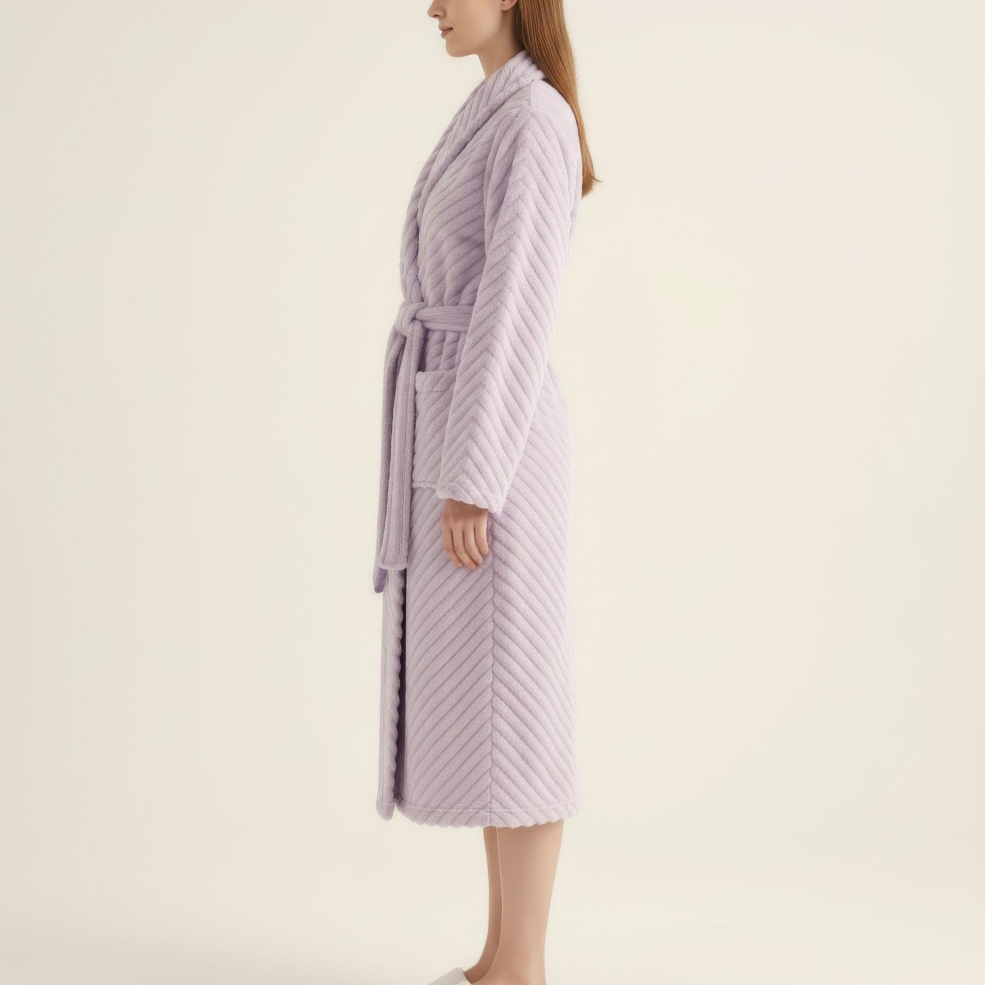 Anna-Kaci Women's Plush Textured Long Robe with Shawl Collar Tie Waist Belt Soft Warm Full Length Bathrobe