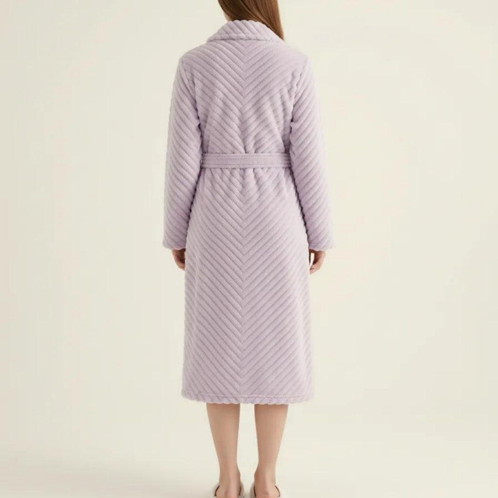 Anna-Kaci Women's Plush Textured Long Robe with Shawl Collar Tie Waist Belt Soft Warm Full Length Bathrobe