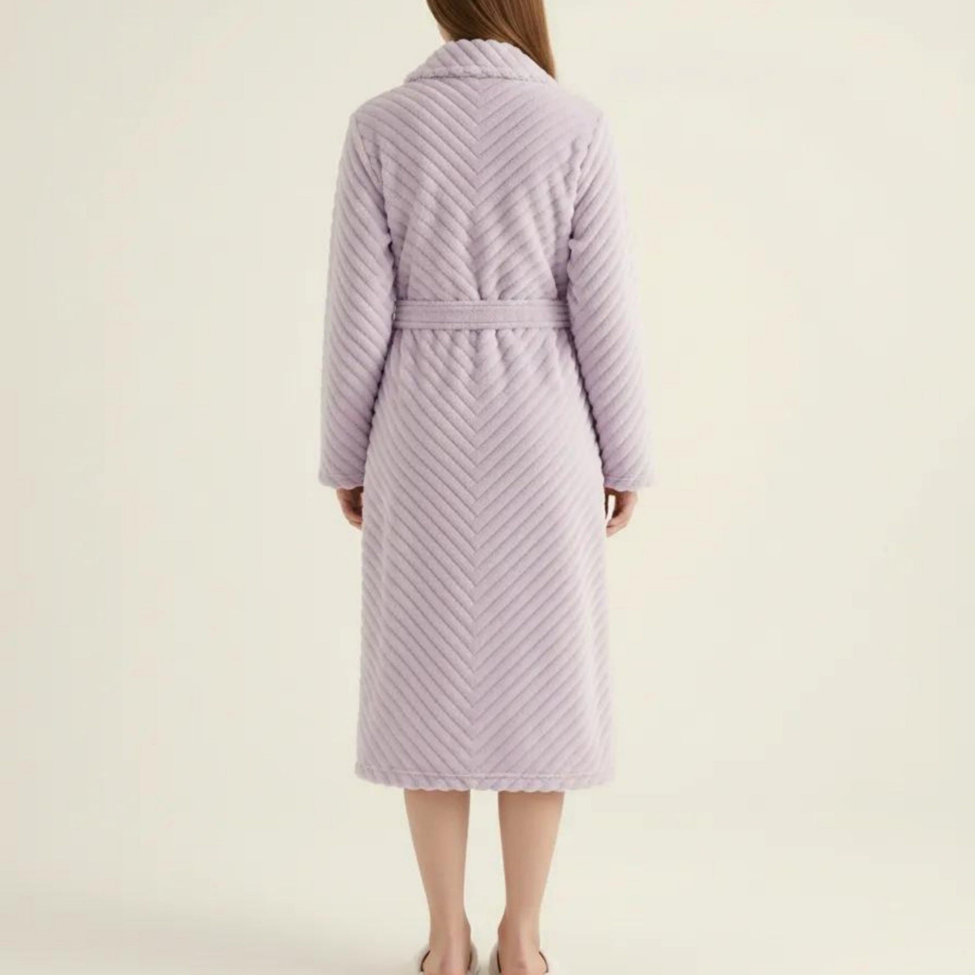 Anna-Kaci Women's Plush Textured Long Robe with Shawl Collar Tie Waist Belt Soft Warm Full Length Bathrobe