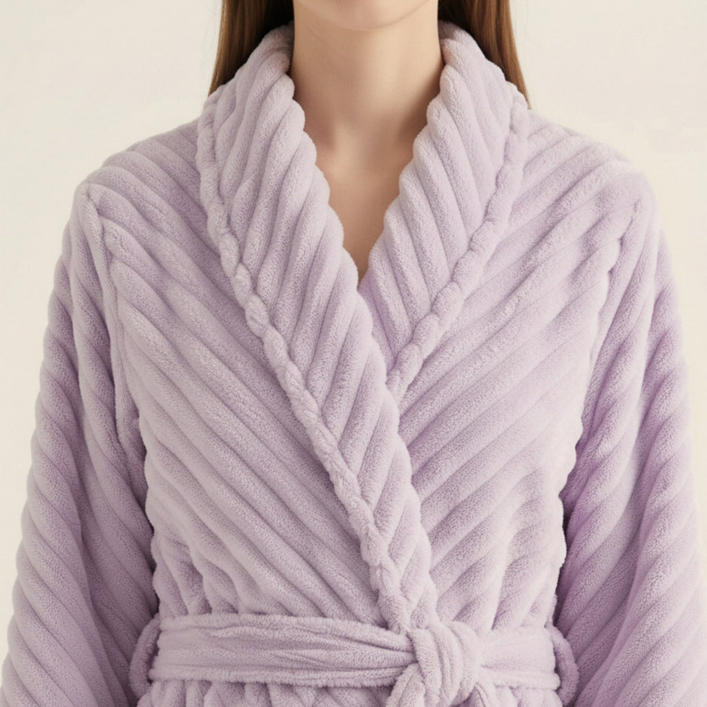 Anna-Kaci Women's Plush Textured Long Robe with Shawl Collar Tie Waist Belt Soft Warm Full Length Bathrobe