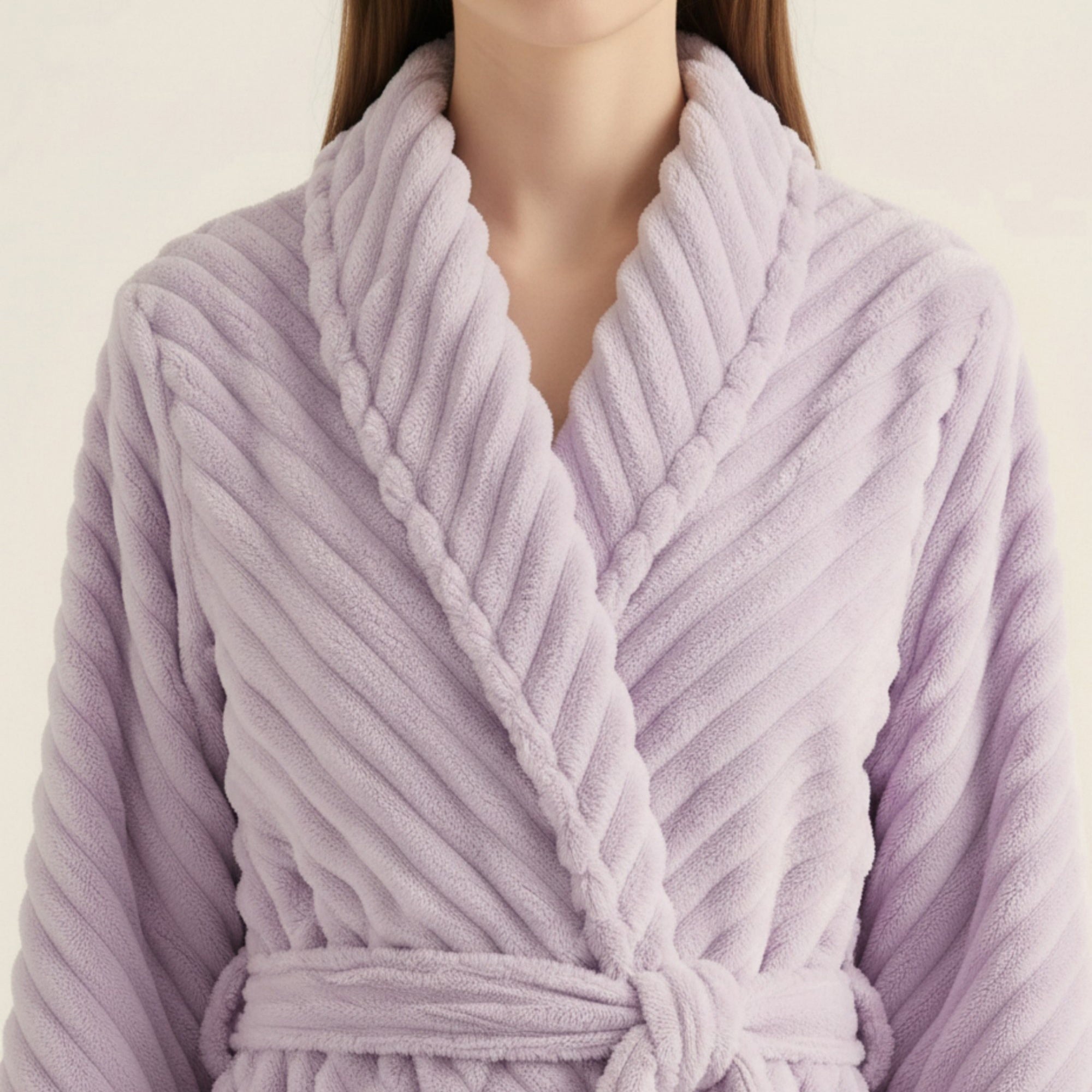 Anna-Kaci Women's Plush Textured Long Robe with Shawl Collar Tie Waist Belt Soft Warm Full Length Bathrobe