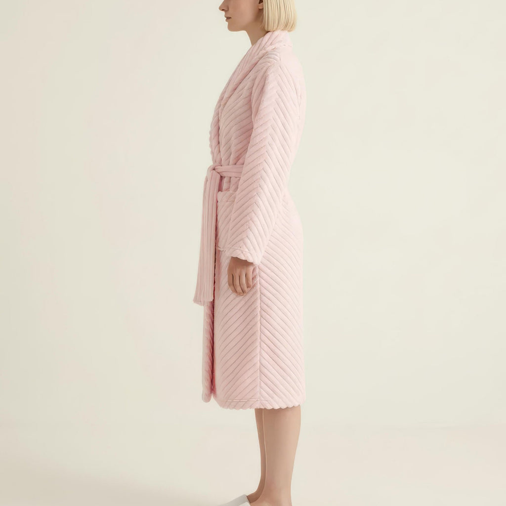 Anna-Kaci Women's Plush Textured Long Robe with Shawl Collar Tie Waist Belt Soft Warm Full Length Bathrobe