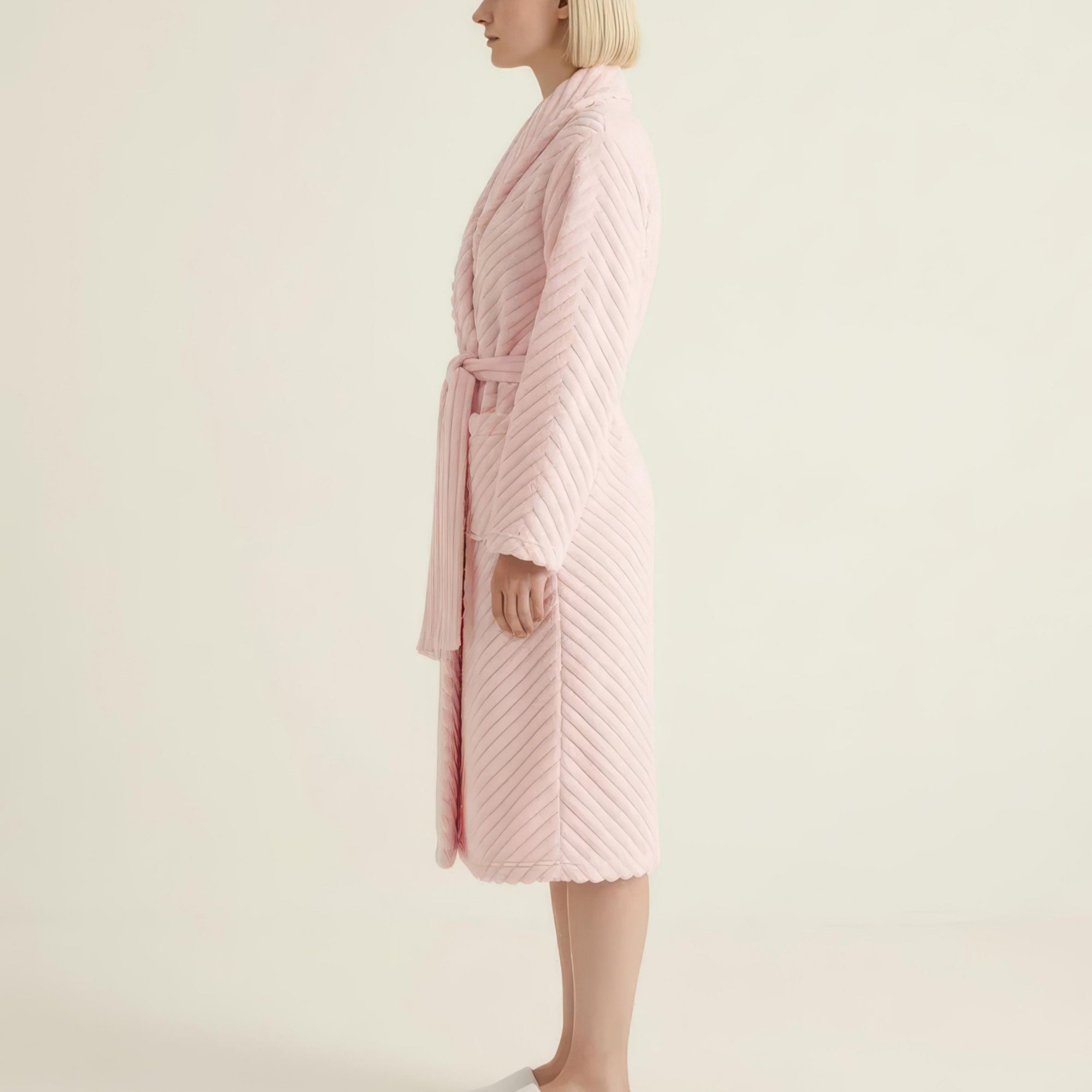Anna-Kaci Women's Plush Textured Long Robe with Shawl Collar Tie Waist Belt Soft Warm Full Length Bathrobe
