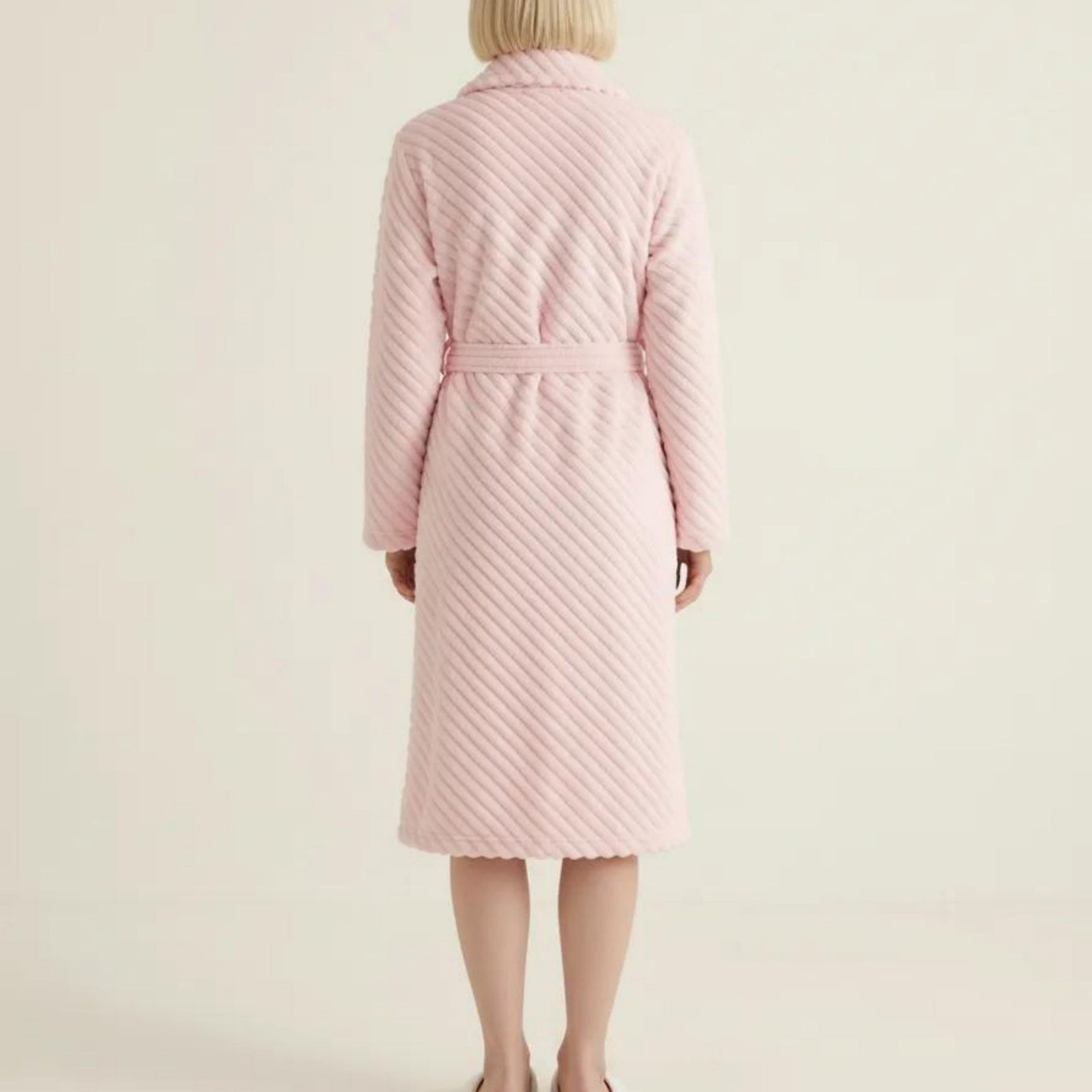 Anna-Kaci Women's Plush Textured Long Robe with Shawl Collar Tie Waist Belt Soft Warm Full Length Bathrobe