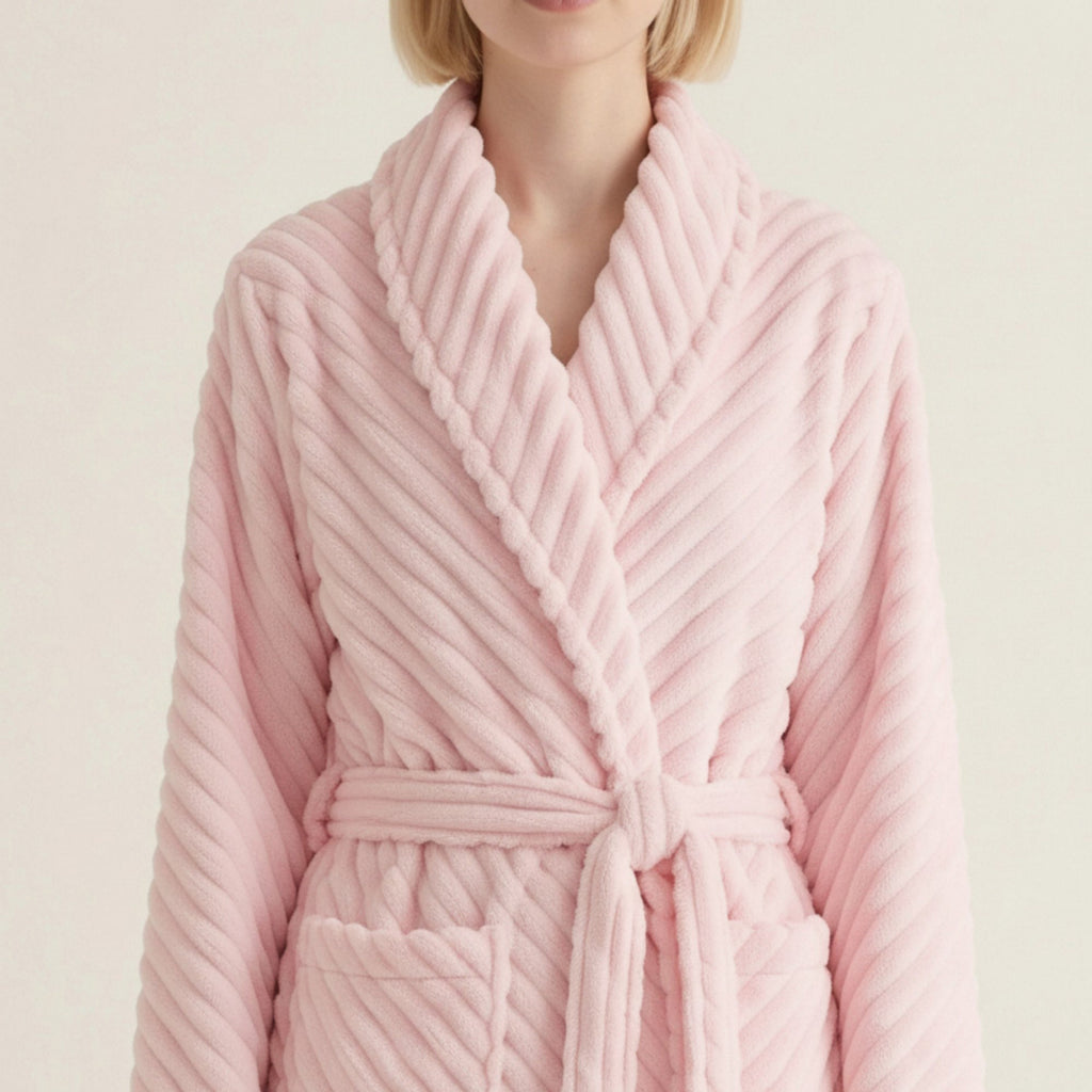 Anna-Kaci Women's Plush Textured Long Robe with Shawl Collar Tie Waist Belt Soft Warm Full Length Bathrobe