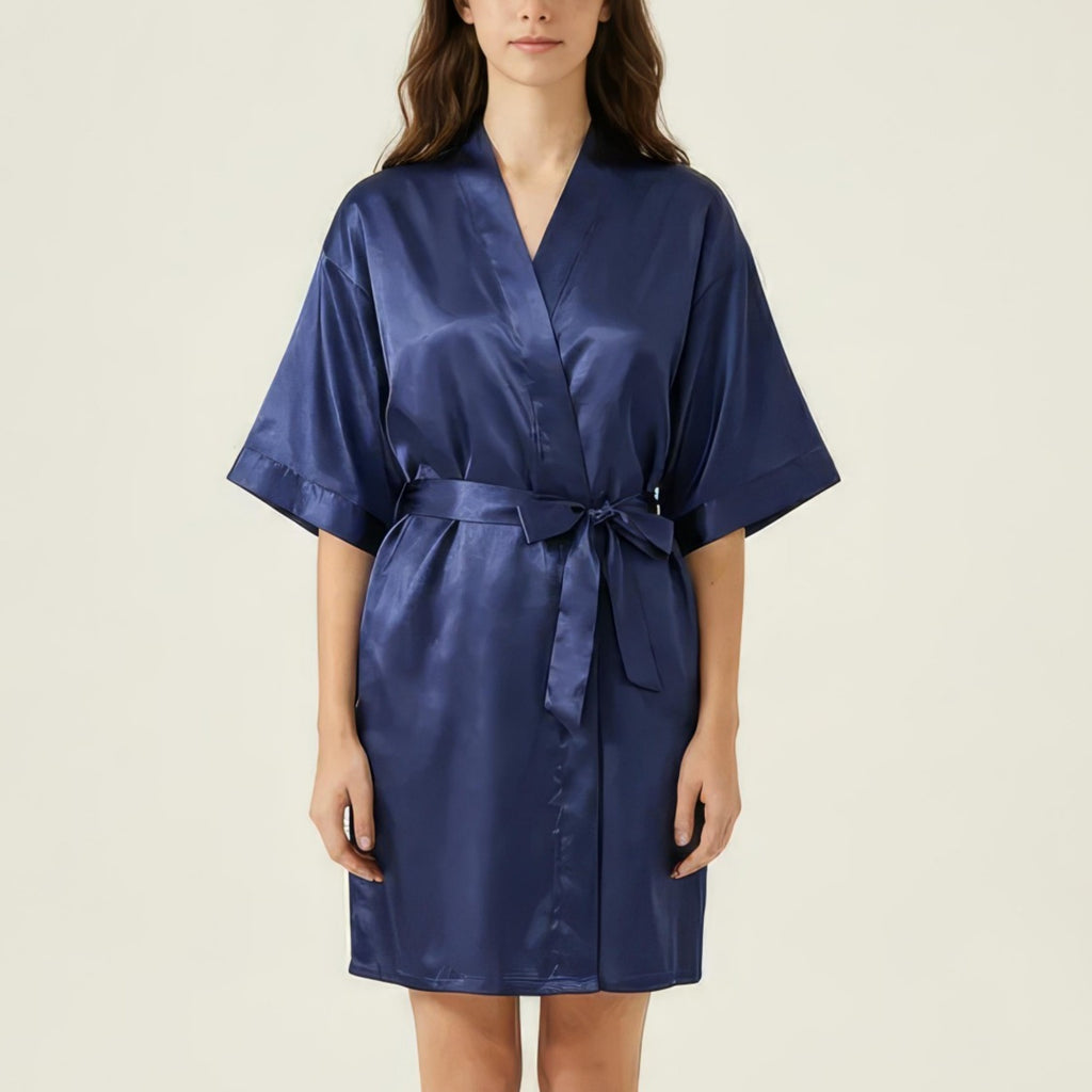 Anna-Kaci Women's Satin Wrap Robe with Self Tie Waist Belt Short Sleeve Silky Smooth Lightweight Robe