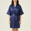 Anna-Kaci Women's Satin Wrap Robe with Self Tie Waist Belt Short Sleeve Silky Smooth Lightweight Robe