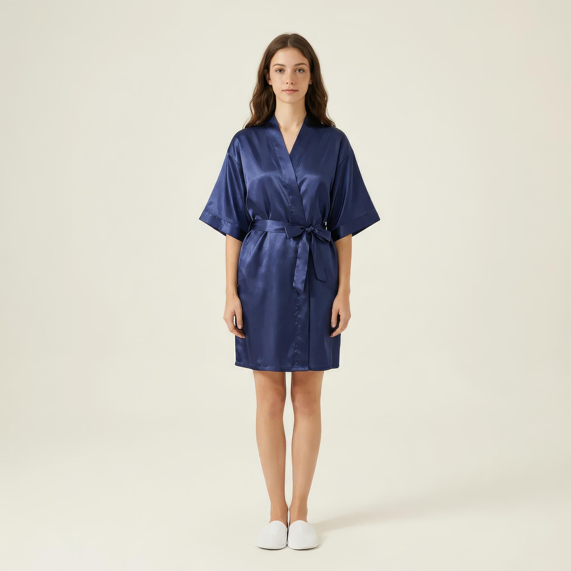 Anna-Kaci Women's Satin Wrap Robe with Self Tie Waist Belt Short Sleeve Silky Smooth Lightweight Robe