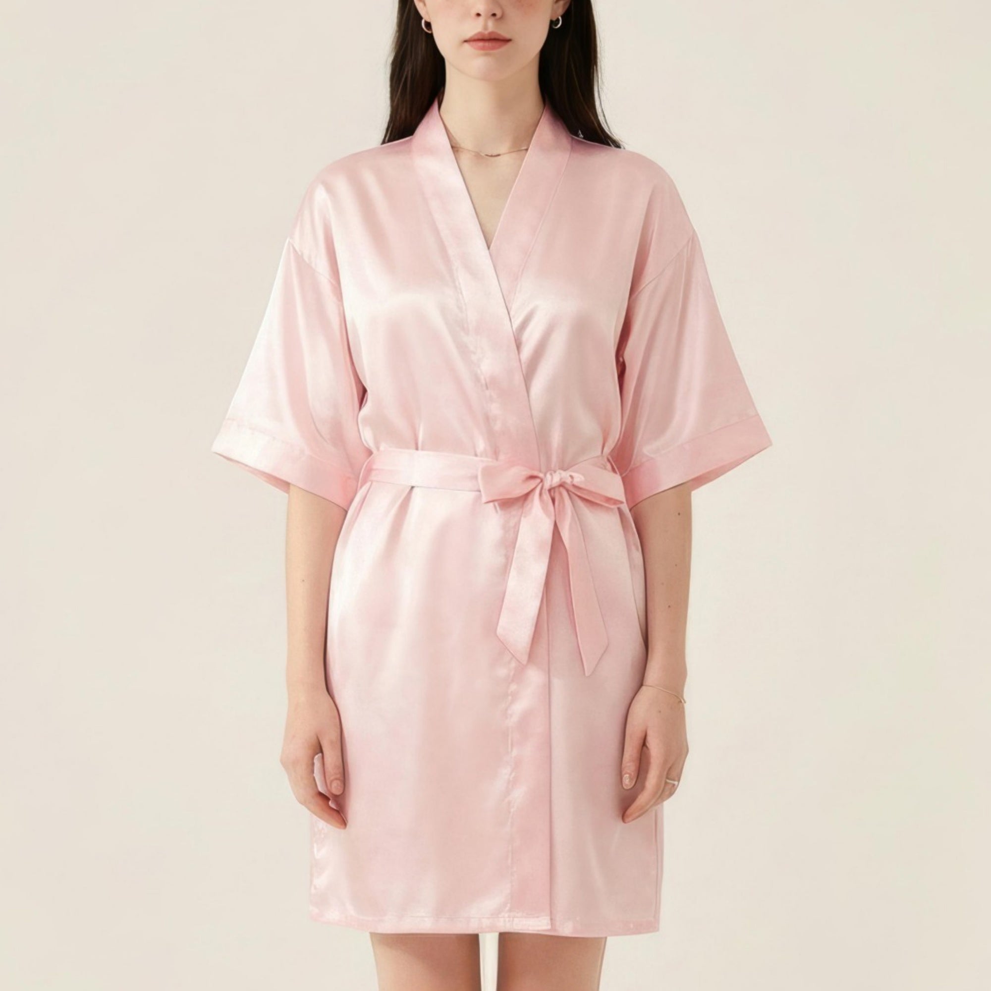 Anna-Kaci Women's Satin Wrap Robe with Self Tie Waist Belt Short Sleeve Silky Smooth Lightweight Robe