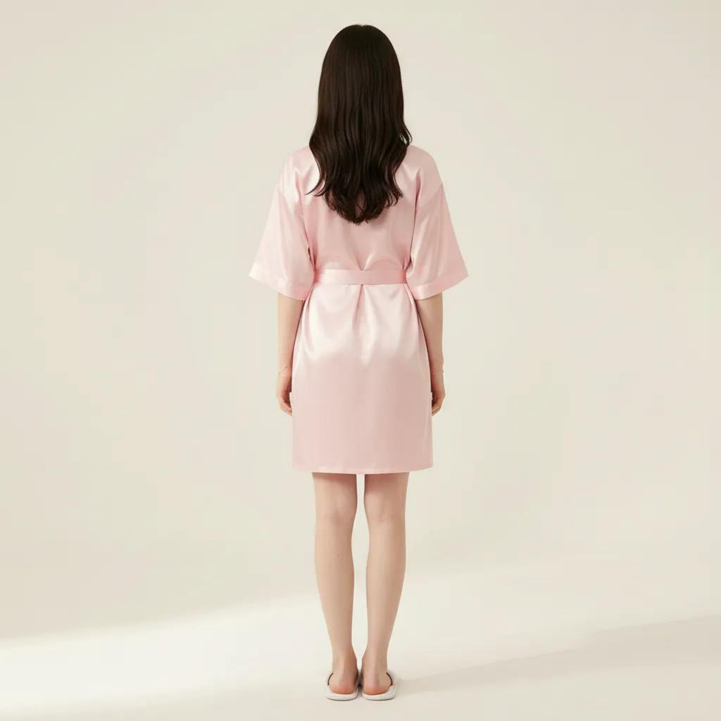 Anna-Kaci Women's Satin Wrap Robe with Self Tie Waist Belt Short Sleeve Silky Smooth Lightweight Robe