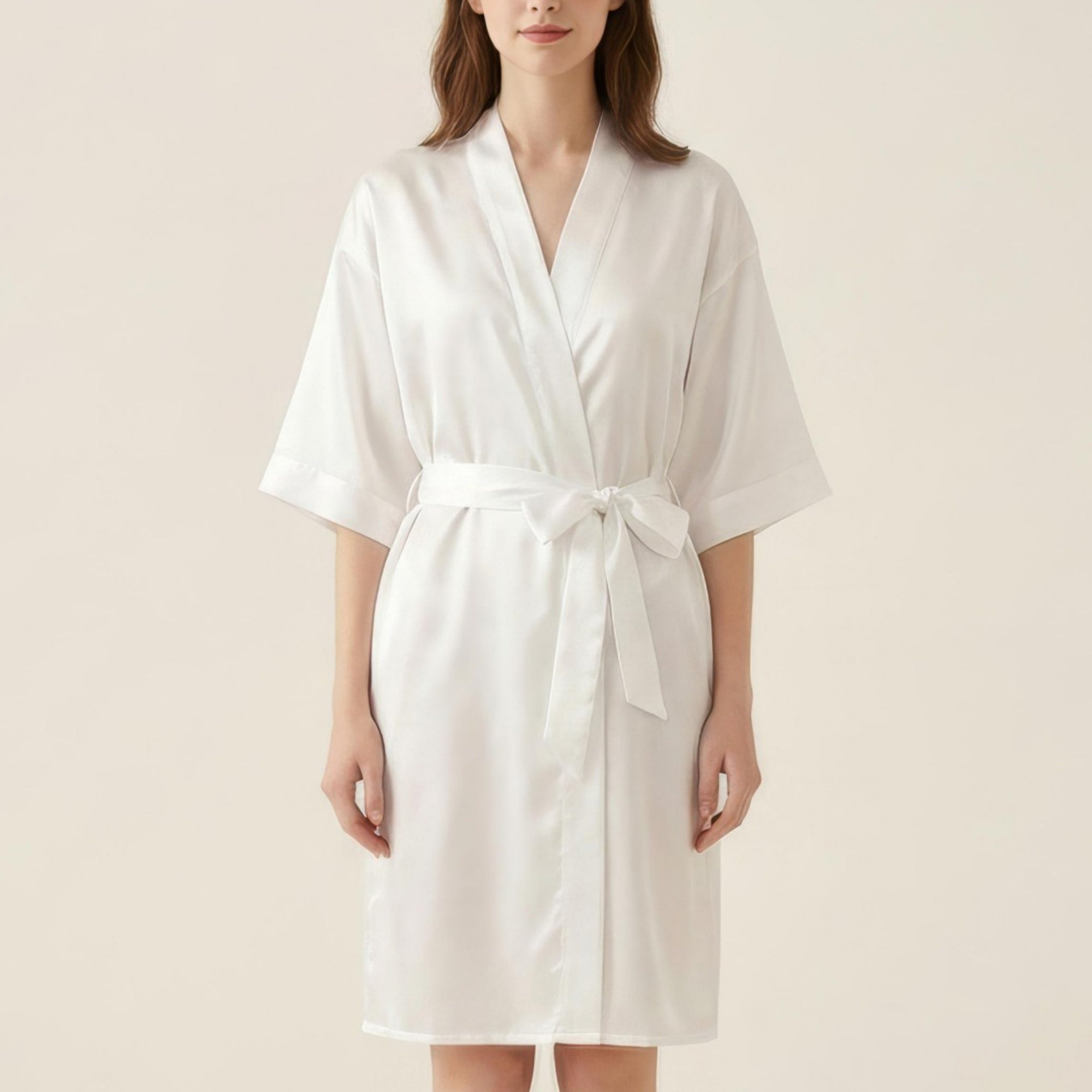 Anna-Kaci Women's Satin Wrap Robe with Self Tie Waist Belt Short Sleeve Silky Smooth Lightweight Robe