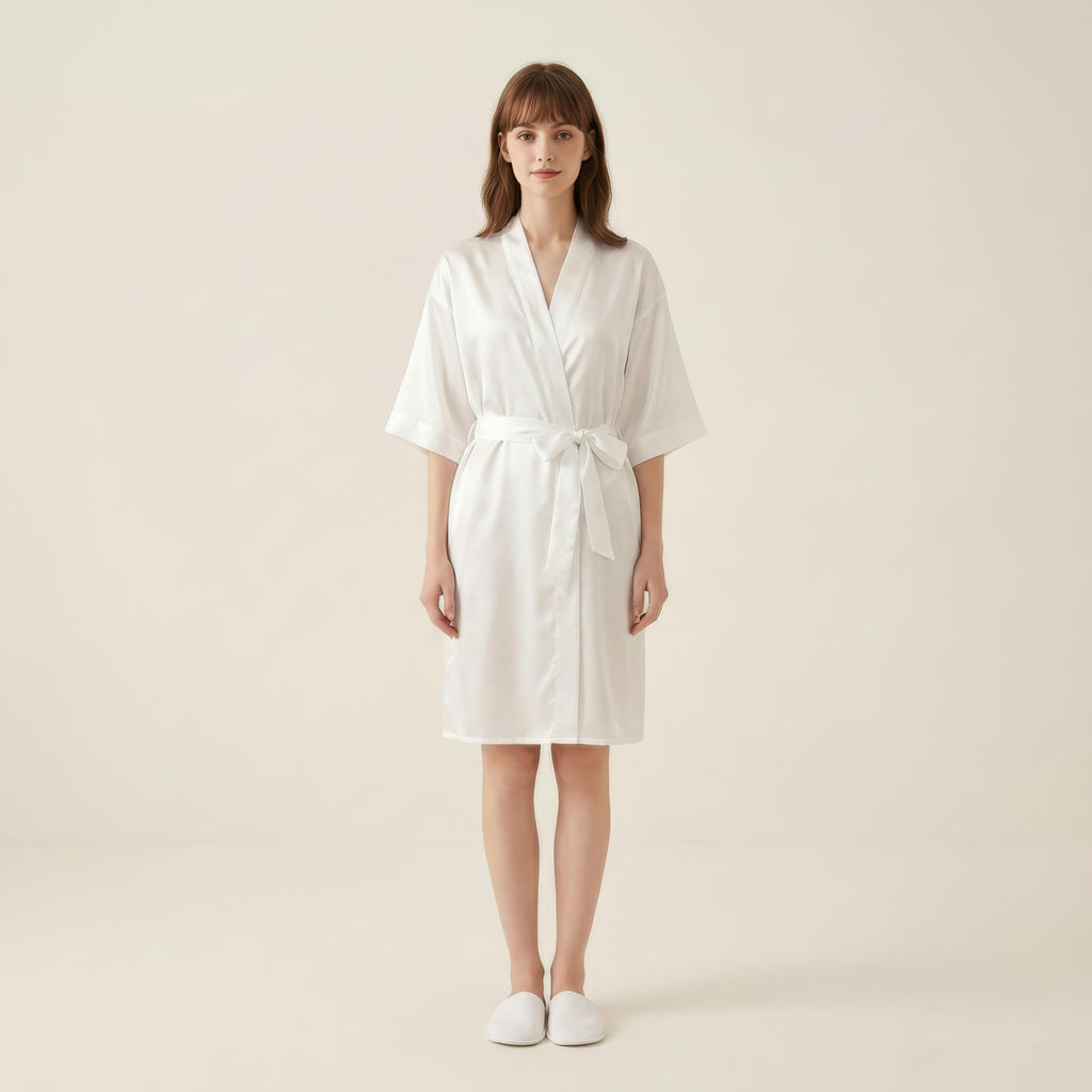 Anna-Kaci Women's Satin Wrap Robe with Self Tie Waist Belt Short Sleeve Silky Smooth Lightweight Robe