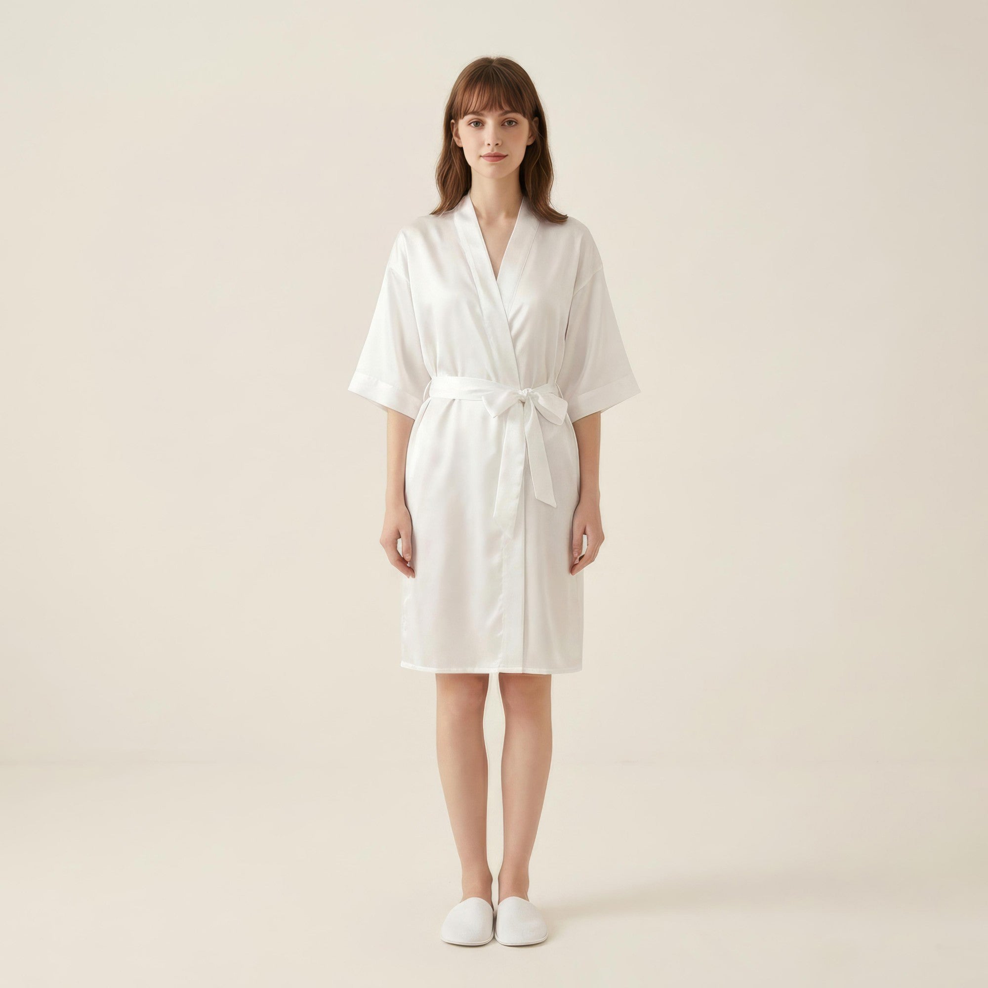 Anna-Kaci Women's Satin Wrap Robe with Self Tie Waist Belt Short Sleeve Silky Smooth Lightweight Robe